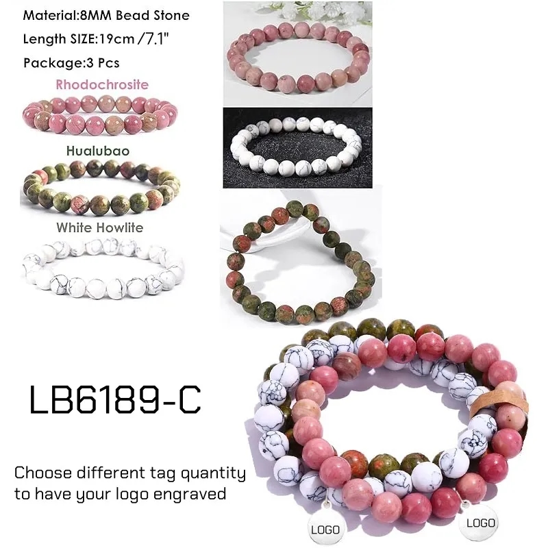 BULK Round Beaded Gemstone Bracelets Wholesale 3 PCS Set 10