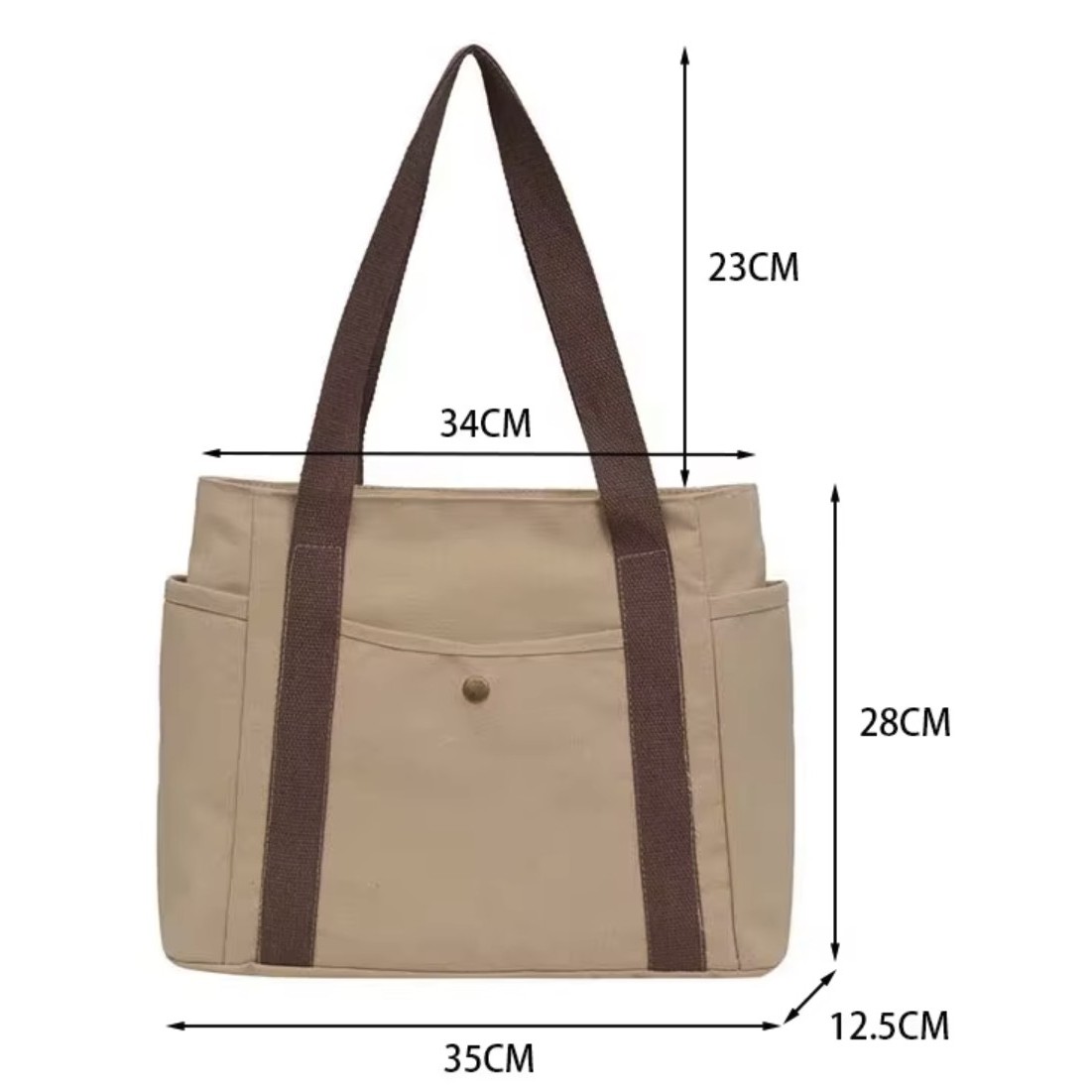 Tote Cotton Canvas Bag With Pockets Solid Large Capacity For Woman, custom tote bag with logo imprint 3