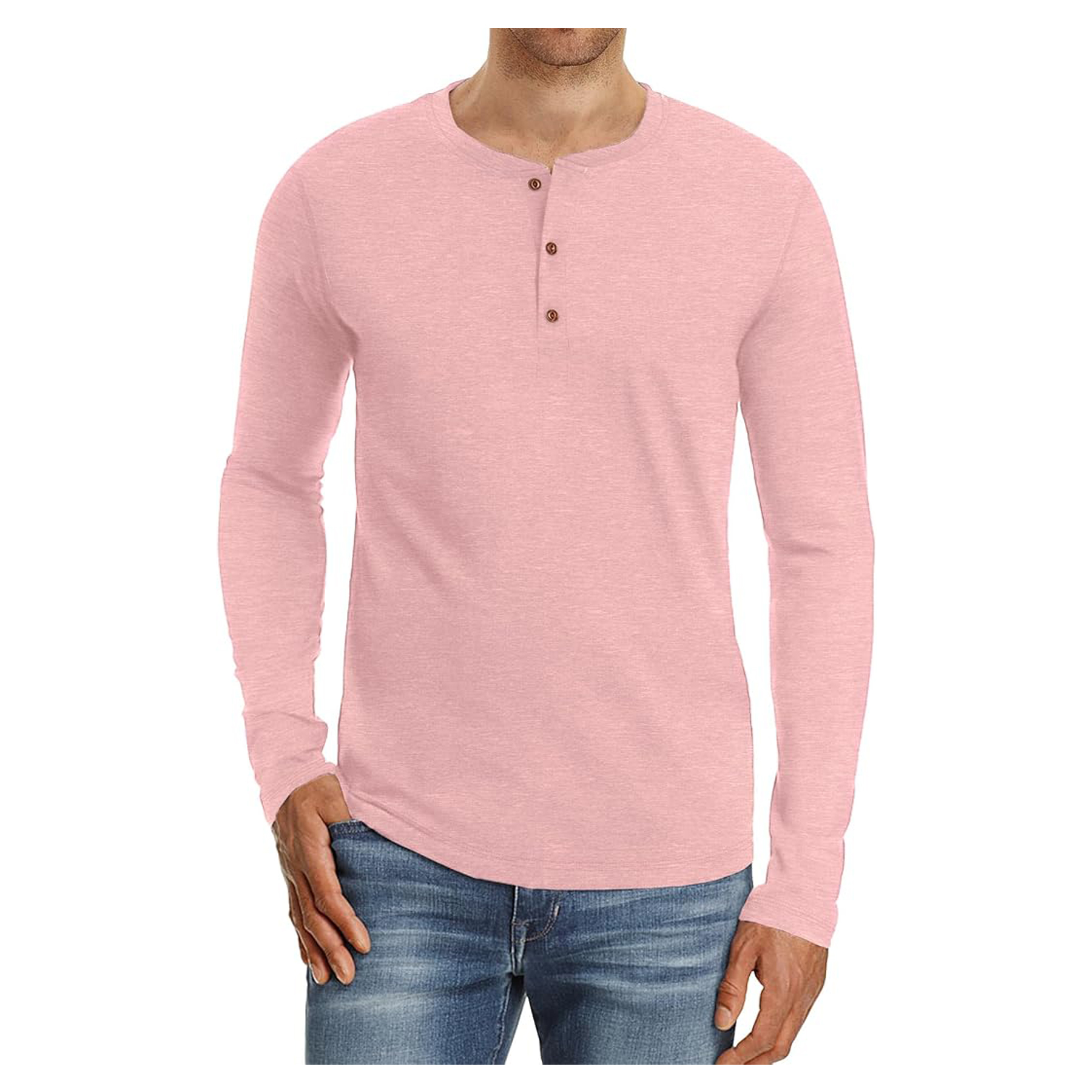Men's Long Sleeve Henley Cotton T Shirts 4