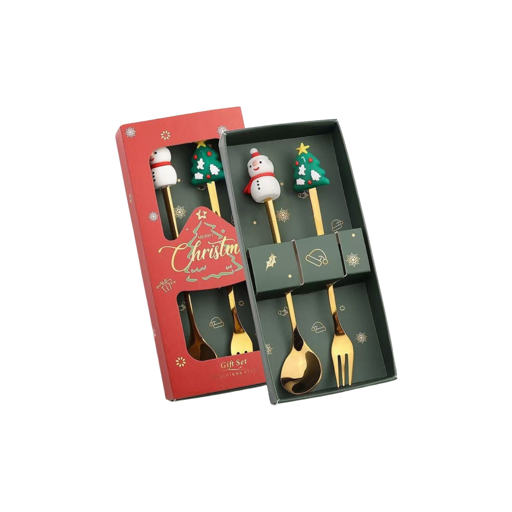 Two Piece Christmas Spoon Fork Set 7.4 x 3.2 x 1" 6