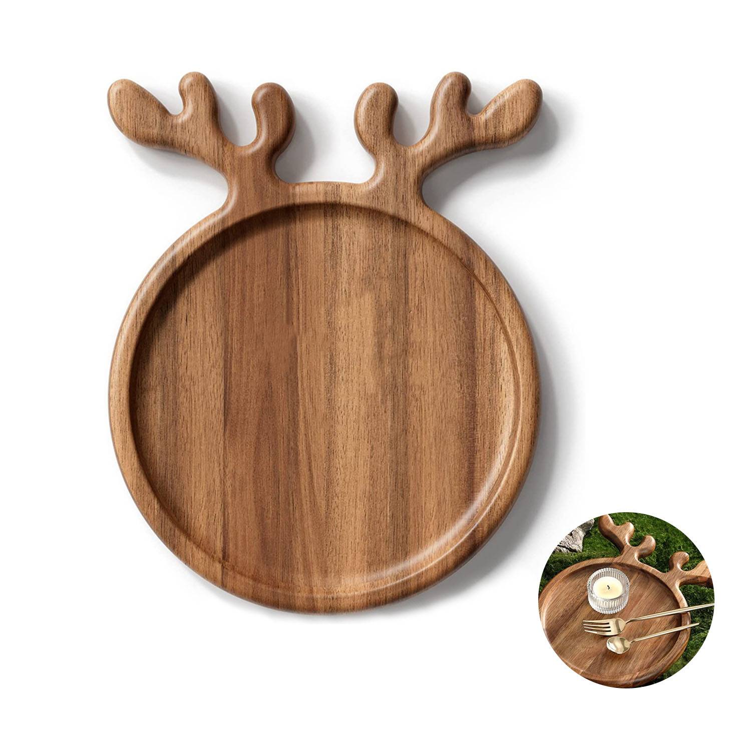 Rustic Wood Serving Platter w/ Antler Handle 4