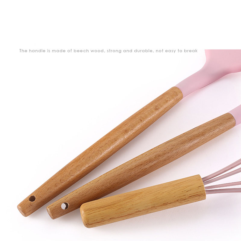 12 Pcs Non-stick Silicone Cooking Kitchen Utensils Spatula Set w/ Holder Wooden Handles 3
