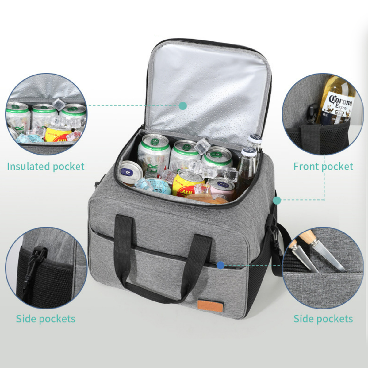 Insulated Picnic Lunch Cooler Tote Bag with Shoulder Strap 3