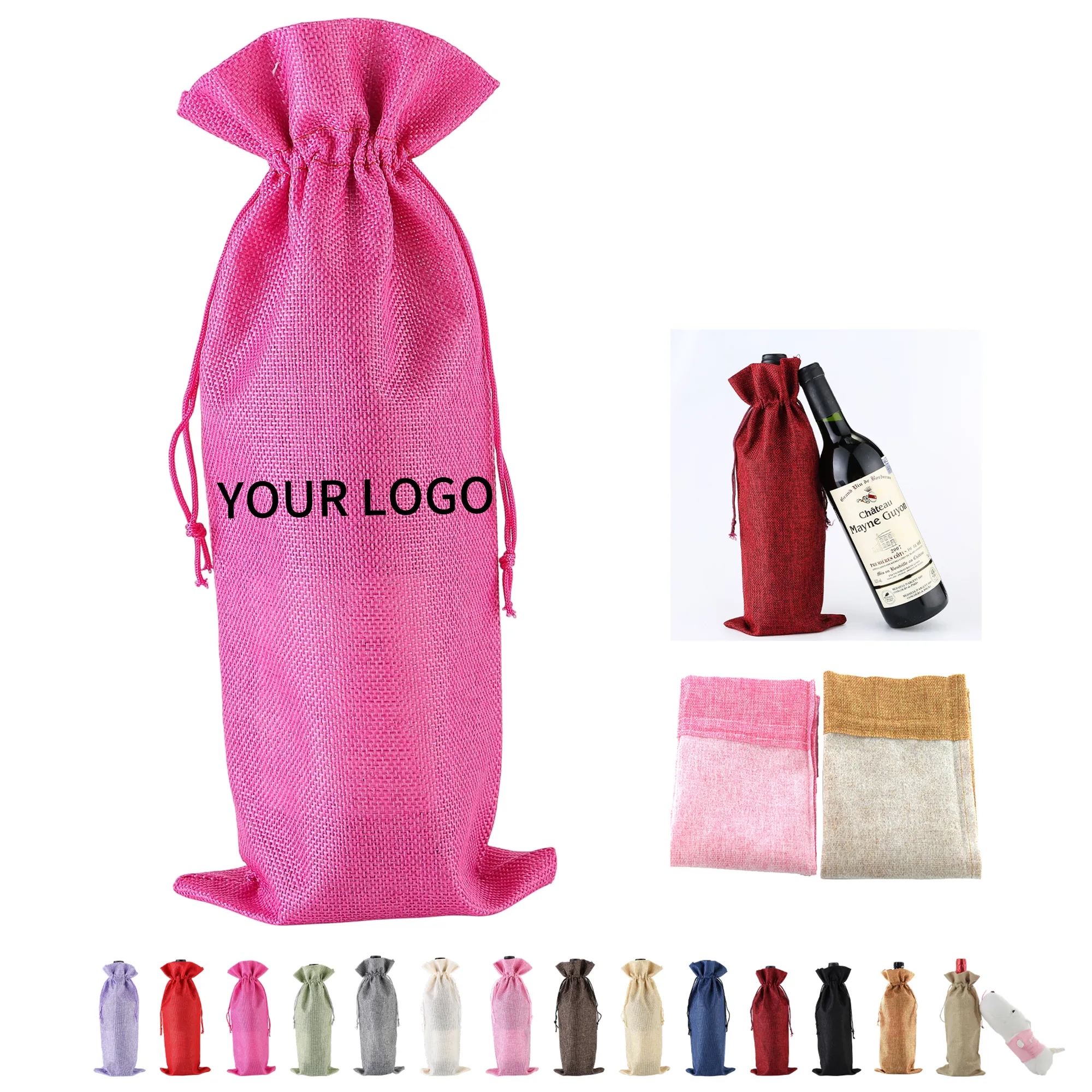 13.8 Inch Linen Wine Bag Compact and Reusable 3