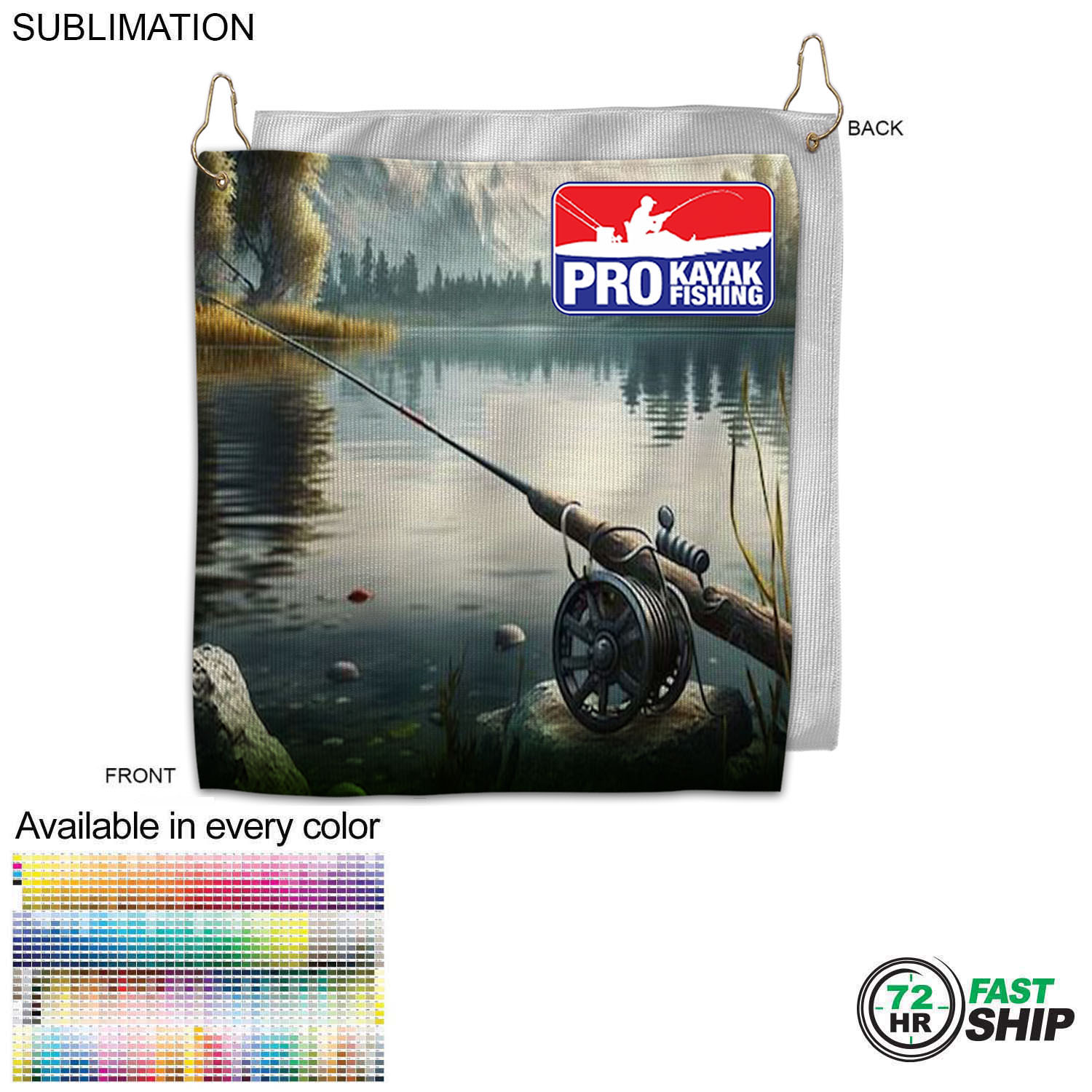 72 Hr Fast Ship - Colored Microfiber Dri-Lite Terry Fishing Towel, 10x10, Grommet & Hook, Sublimated 5