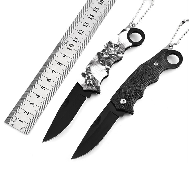 Skull Pattern Stainless Steel Folding Pocket Knife with Key Ring 10