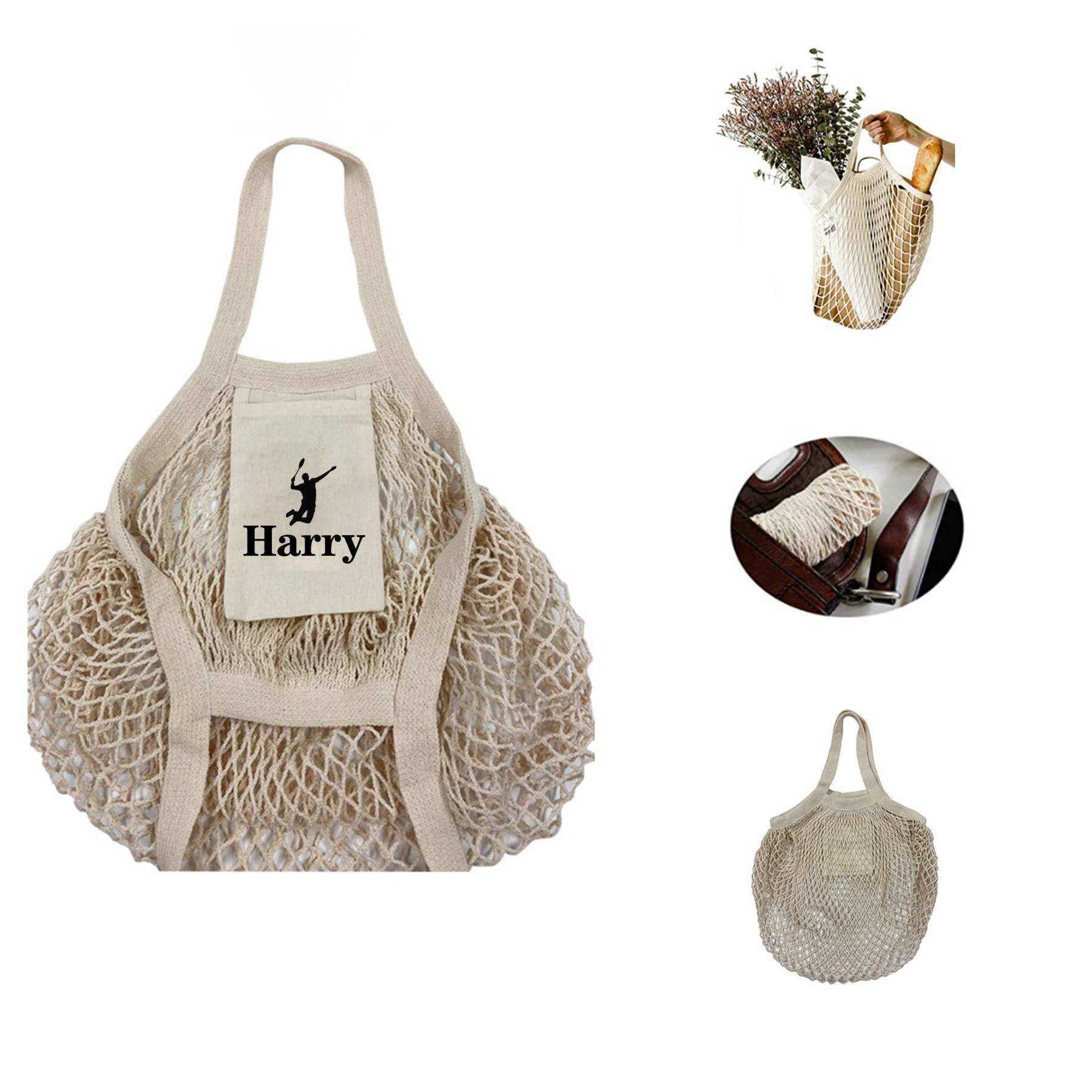 Cotton Mesh Storage Tote Bag, custom tote bag with logo imprint 2