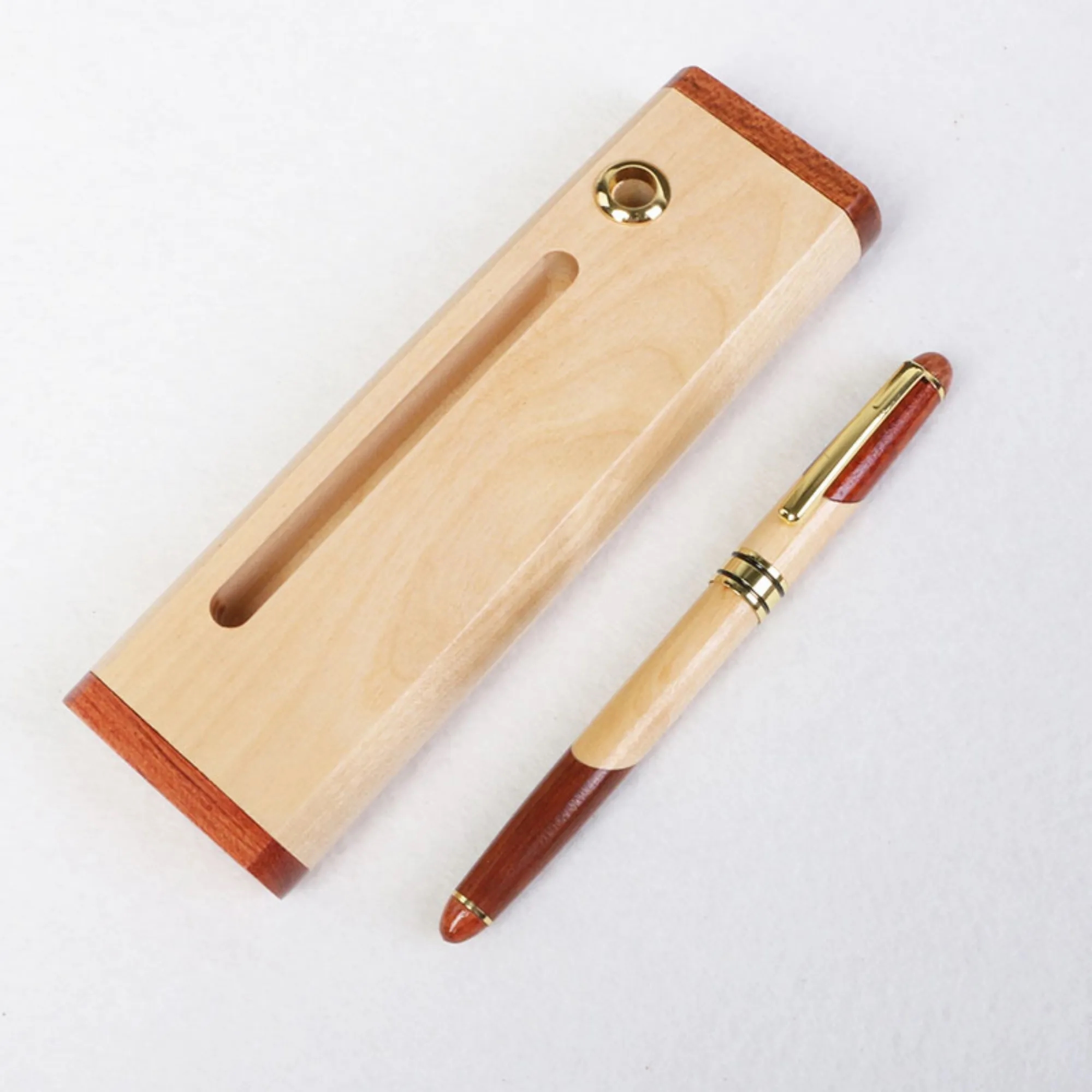 Inlaid Wood and Maple Pen & Business Card Holder Set 4