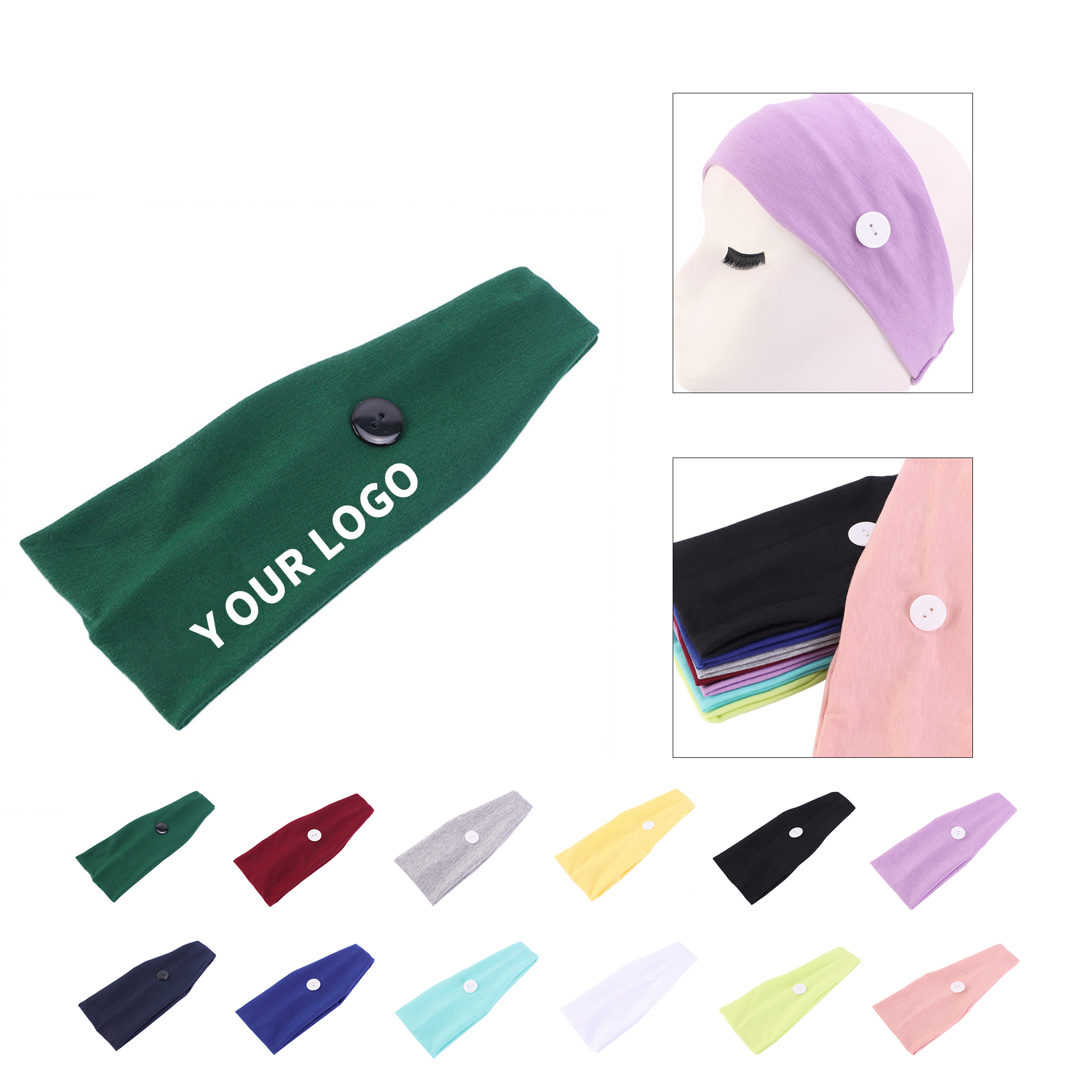 Cotton Sweatband With Mask Button Holder 12