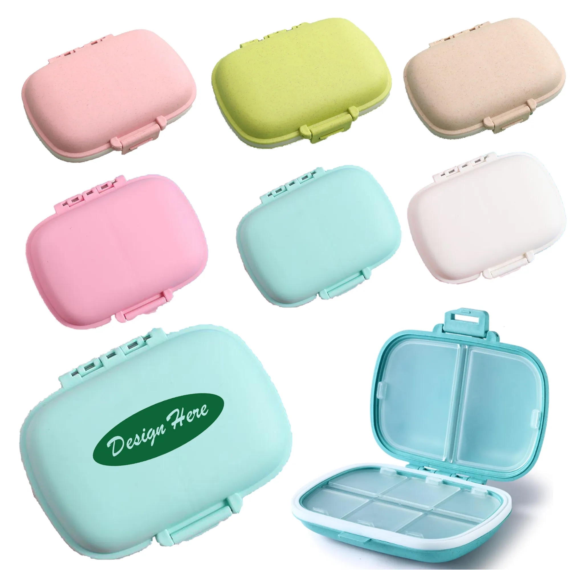 8 Compartment Wheat Straw Sealed Pill Box 2