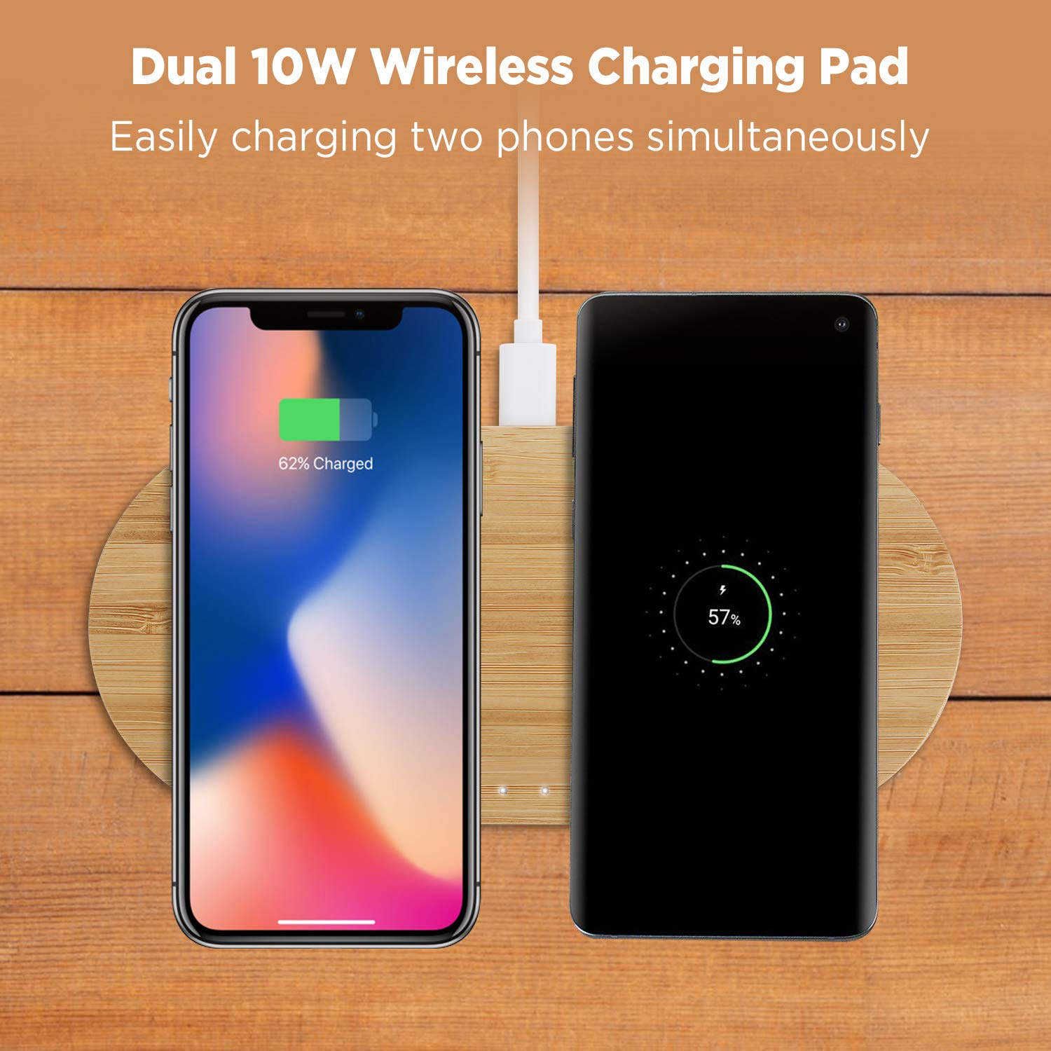 Bamboo Wireless Charger Double 10W Charging Pad Compatible 4