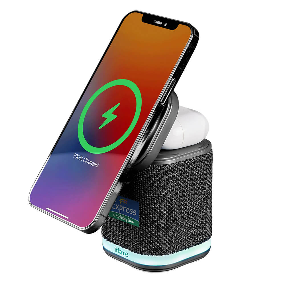 Dual Wireless Charging Stand with Bluetooth Speaker