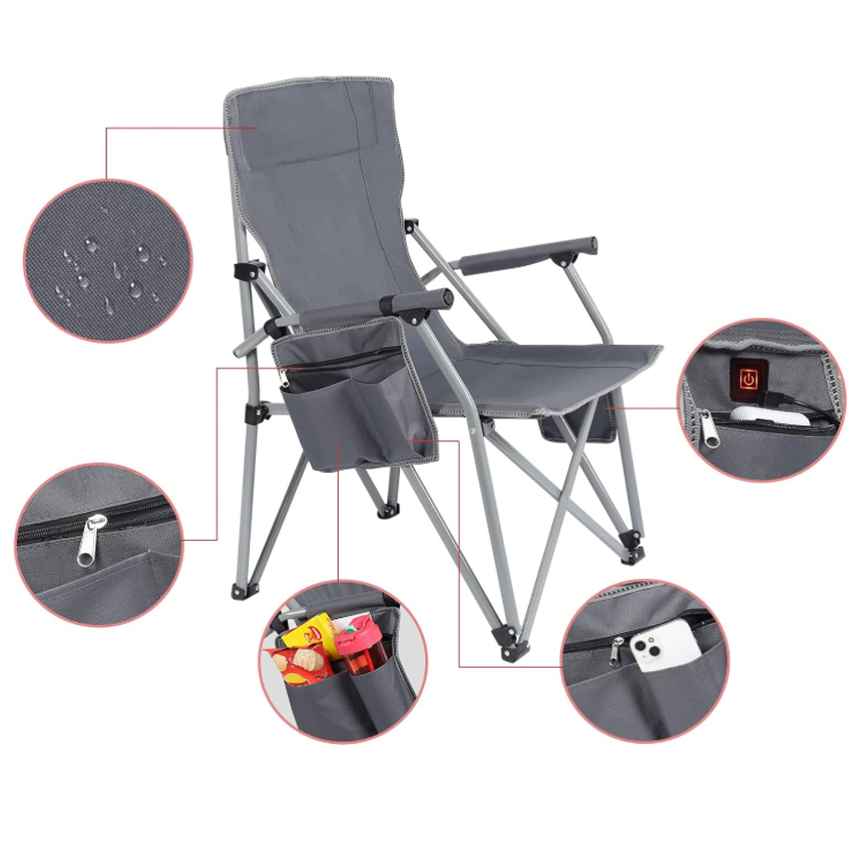 Heated Folding Camping Chair W/ USB Power and Carrying Bag 4