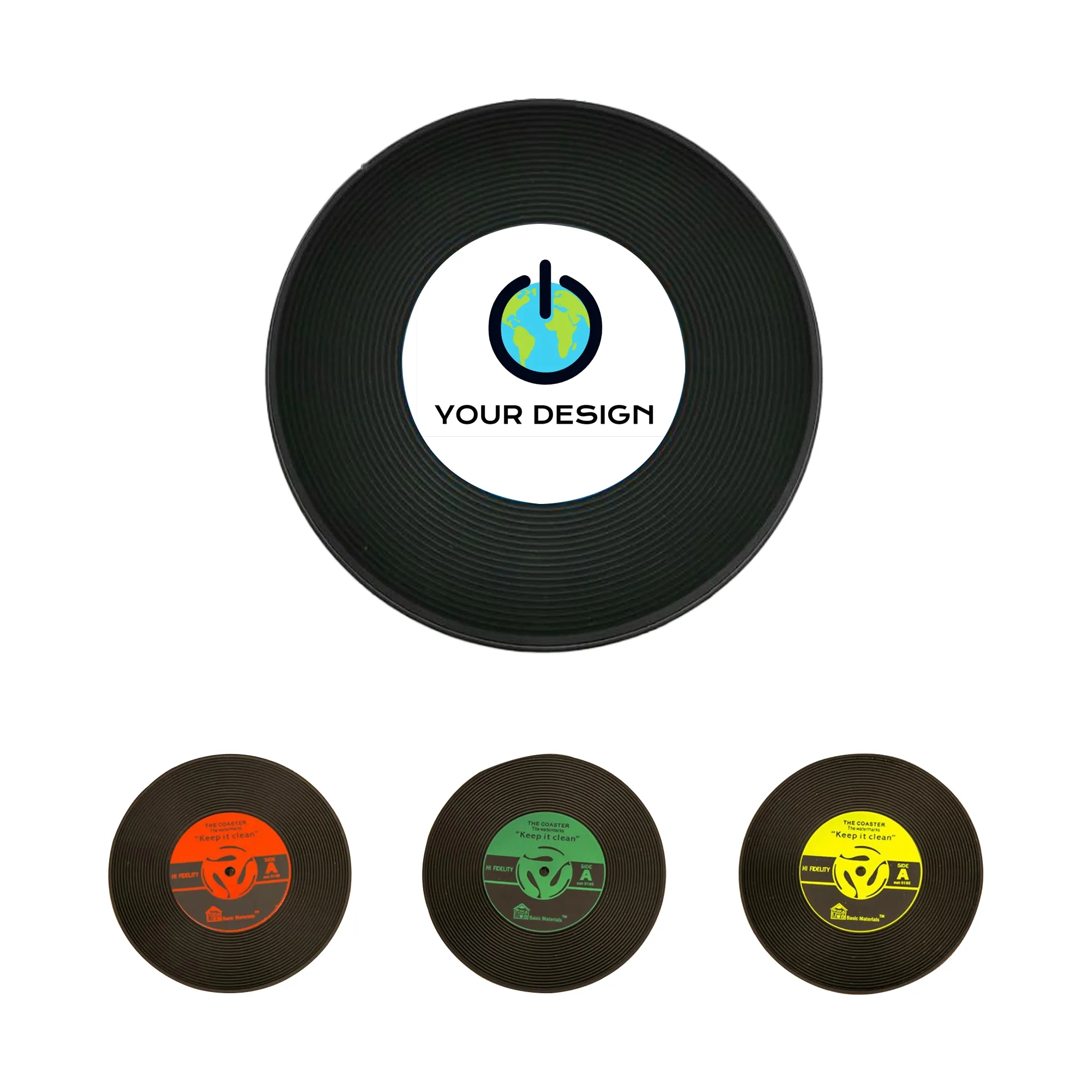 Record Coaster Music Party Cup Mat Diameter 4 1/8" 2