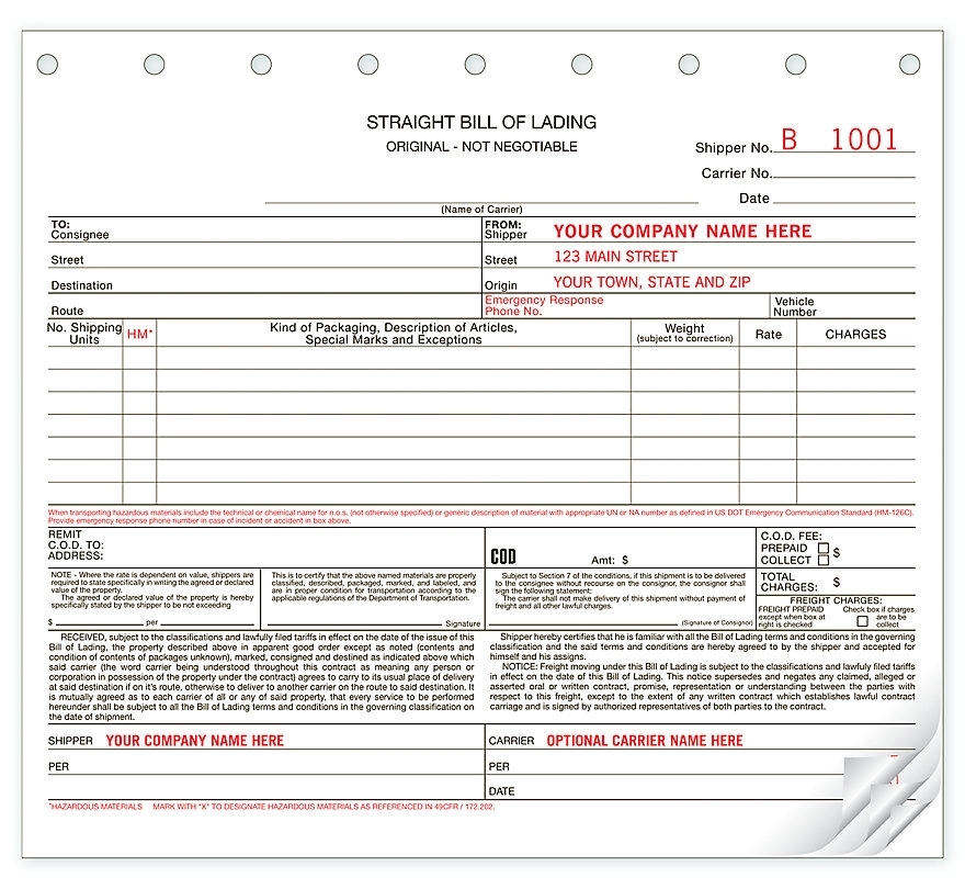 Bills Of Lading, Carbonless, Small 1