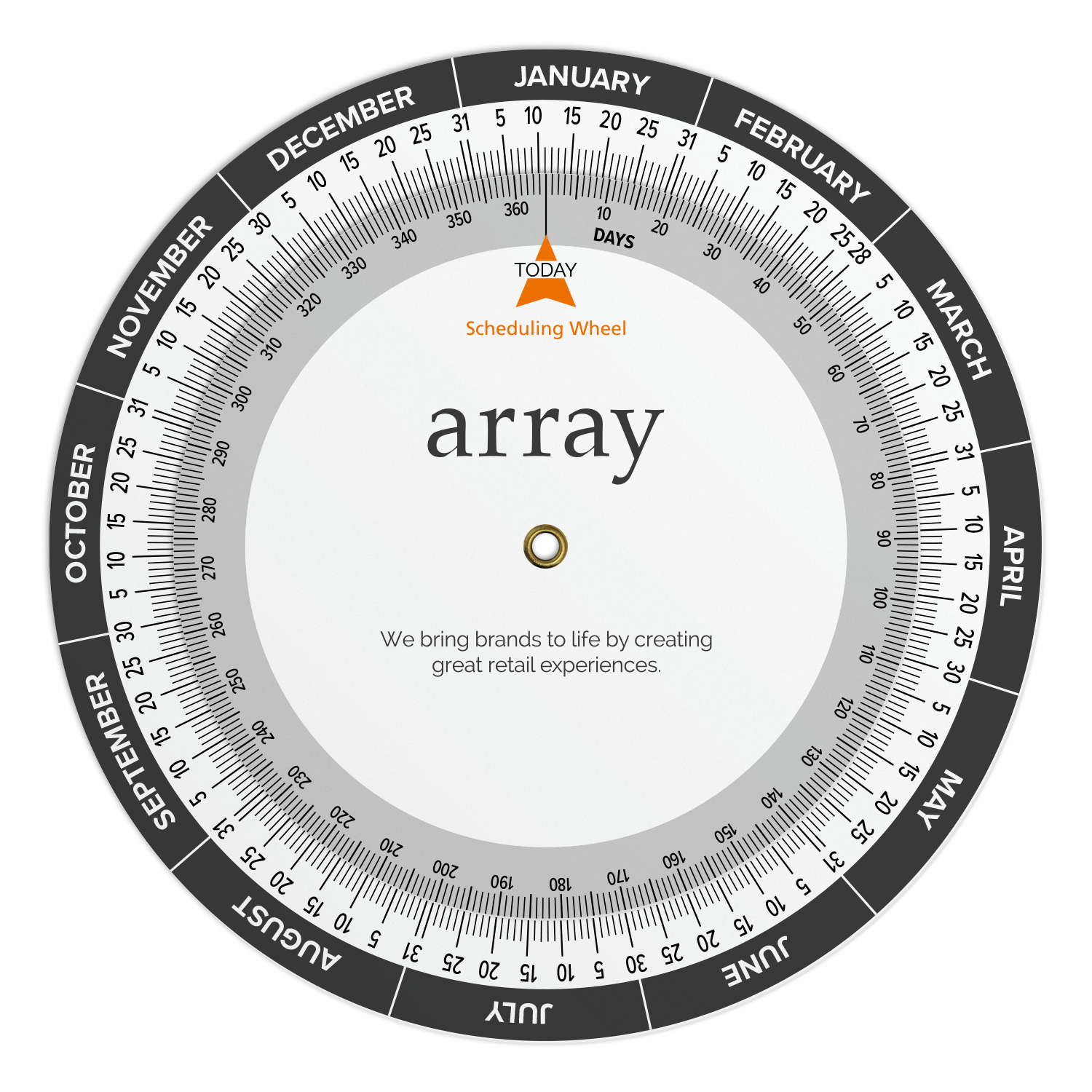 Court Reporter Scheduling Wheel Chart .020 White Plastic (6" dia.), Full Colour Imprint