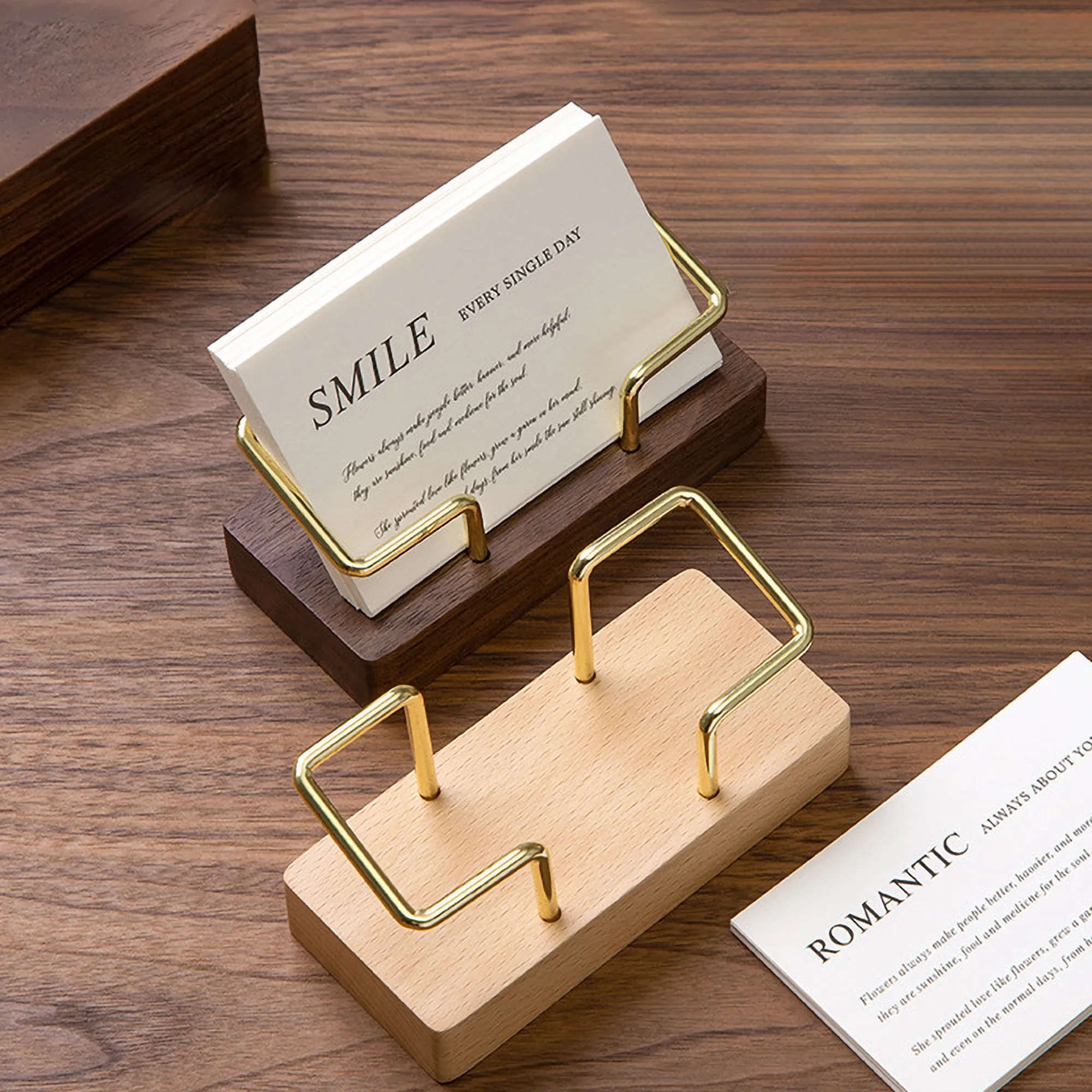 Wood Metal Plated Card Holder Business Desk 3
