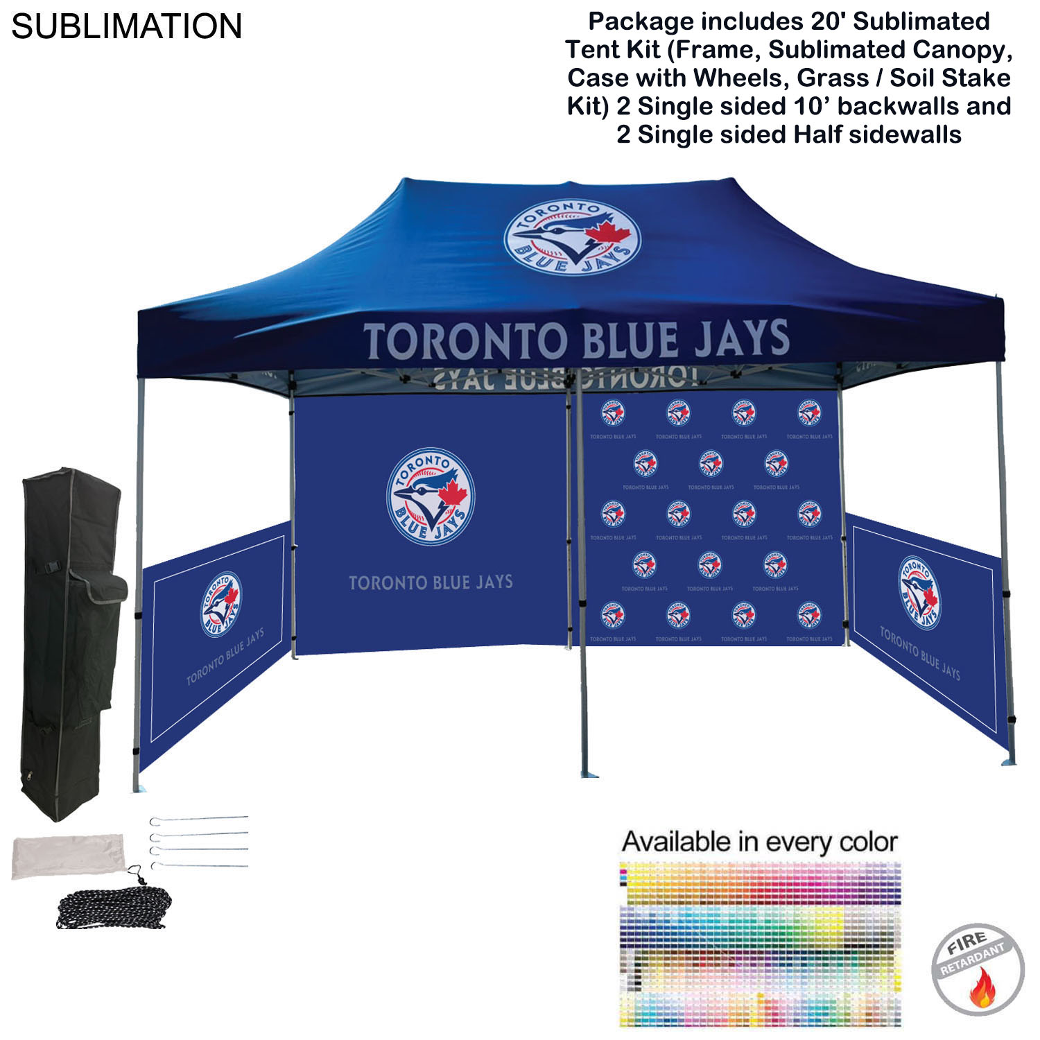 48 Hr Quick Ship - Full Tent Package 1, 20' Sublimated Tent, 2 10' backwalls, 2 half sidewalls 5