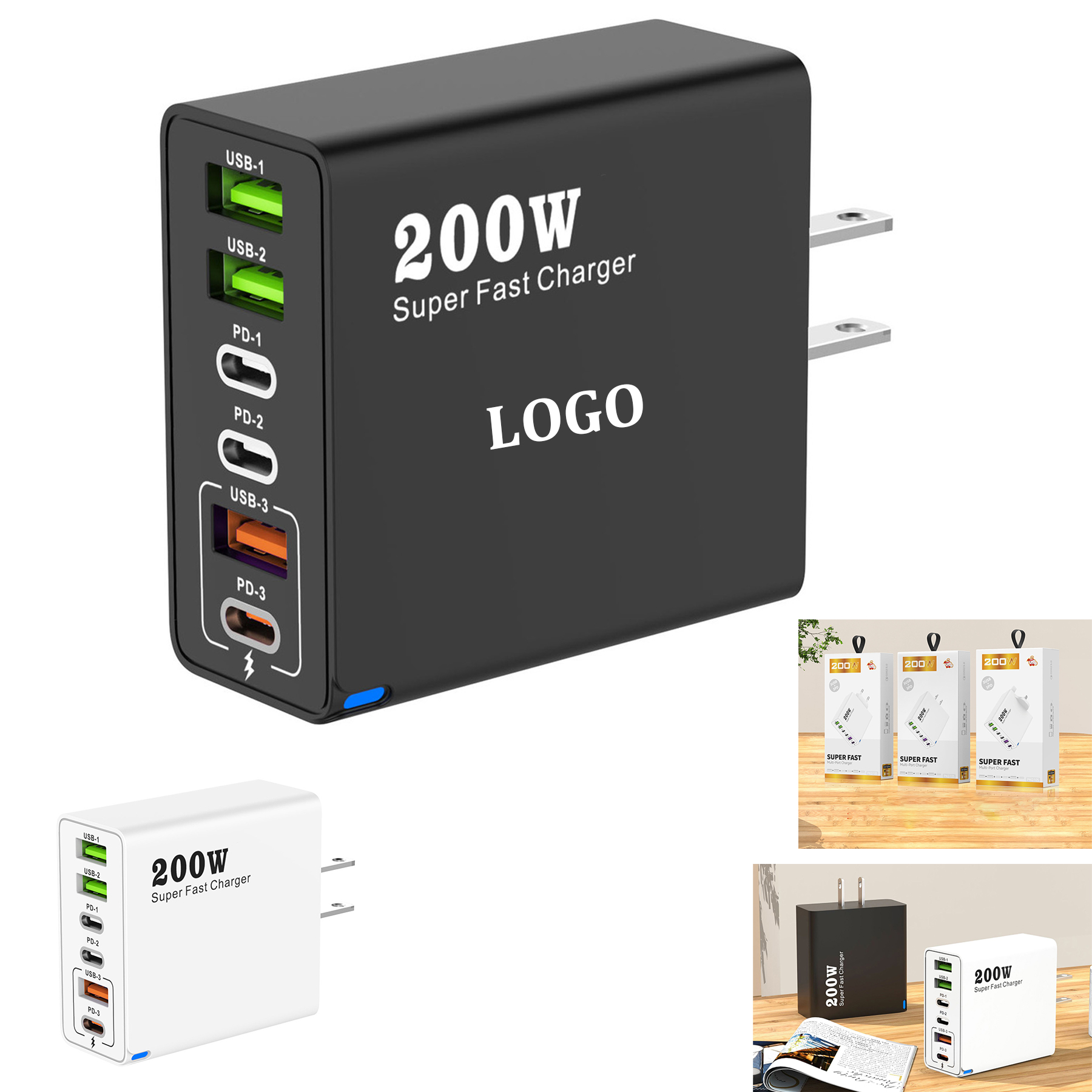 200W Multi Port Charger With 3USB 3PD 6