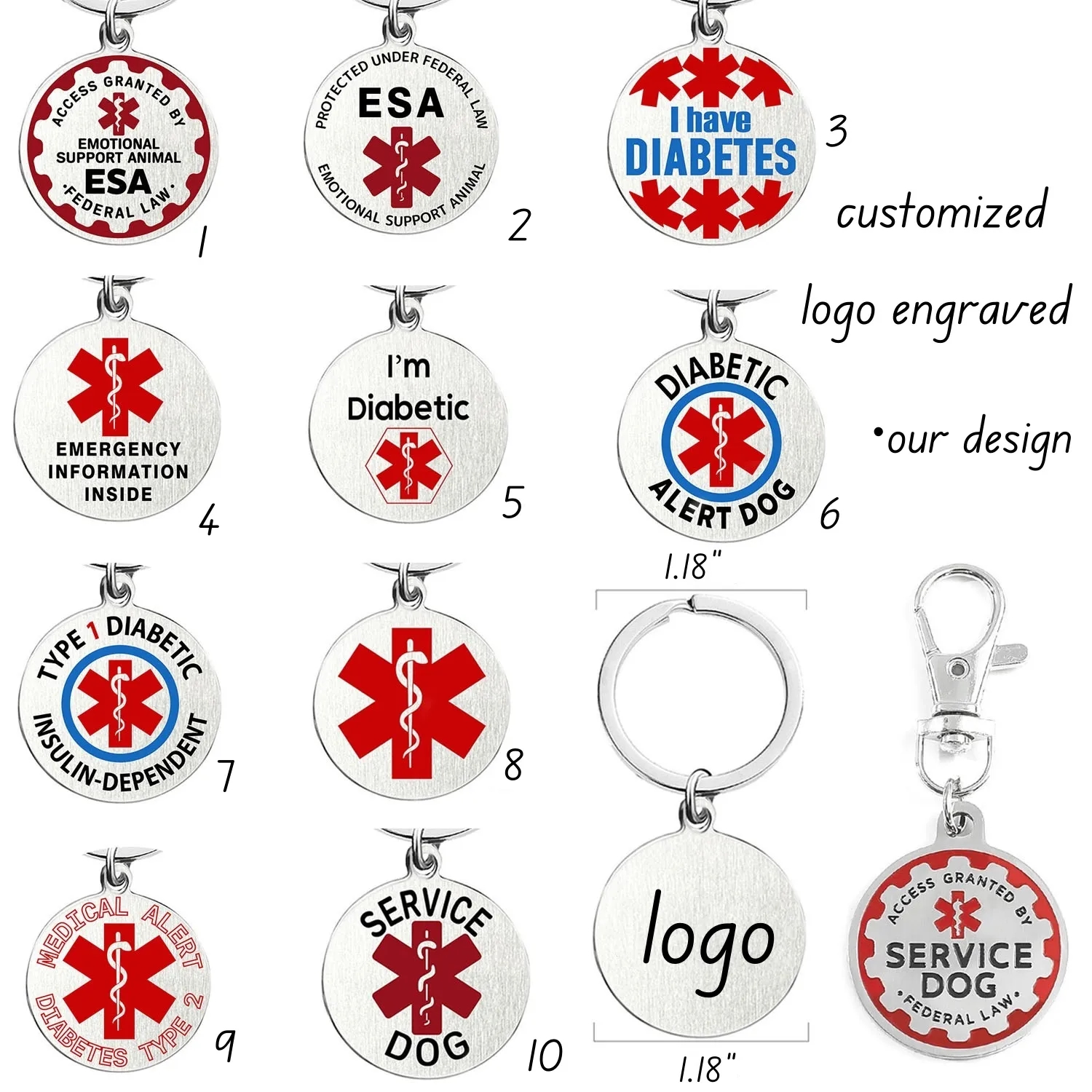Custom Servcie Dog Tag Animal Pet ID with Alert Symbol 5