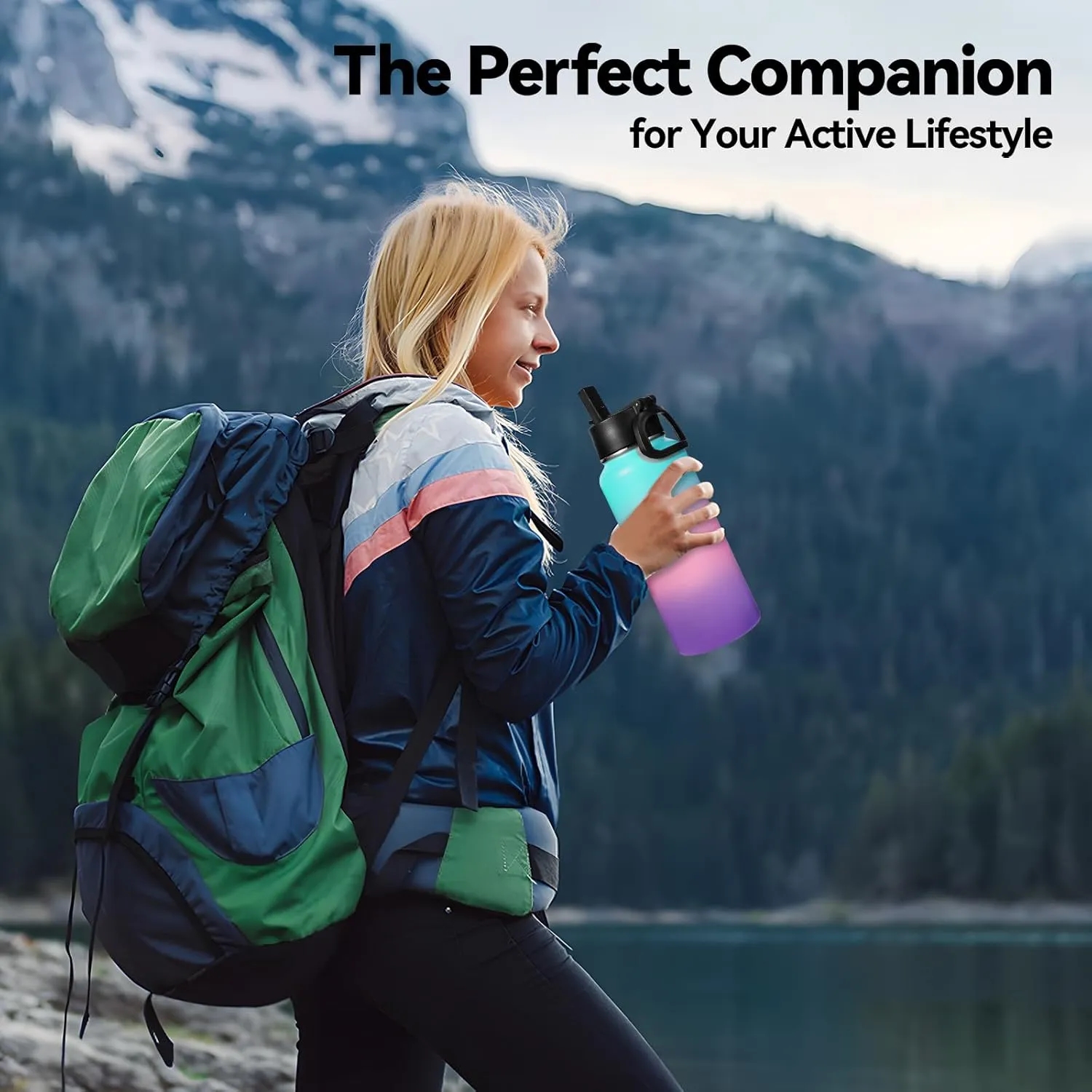 32oz Insulated Metal Water Bottle with Straw & Spout Lids, custom water bottle with logo imprint 9