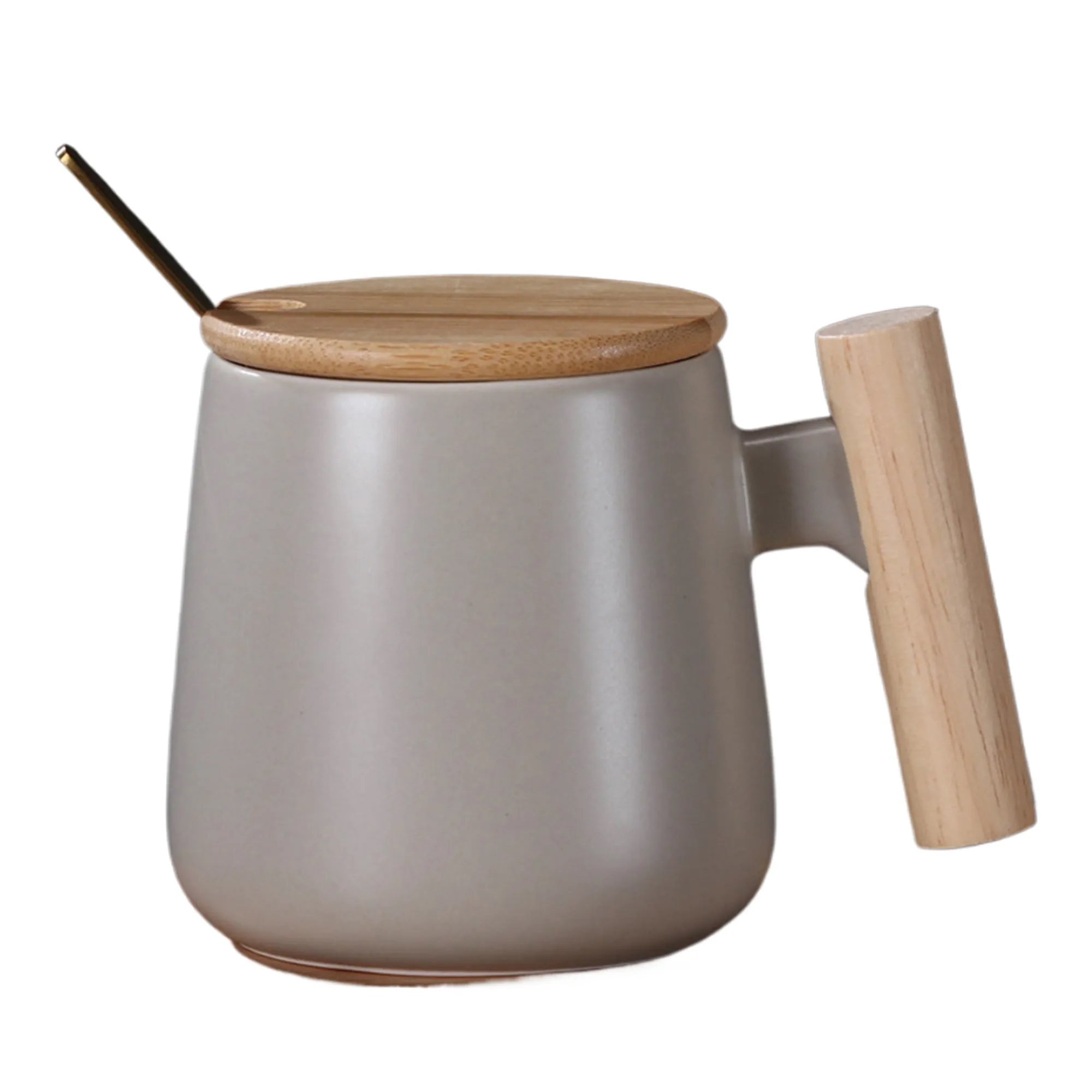 MOQ50 Simple Ceramic Mug with Wooden Handle and Spoon 13