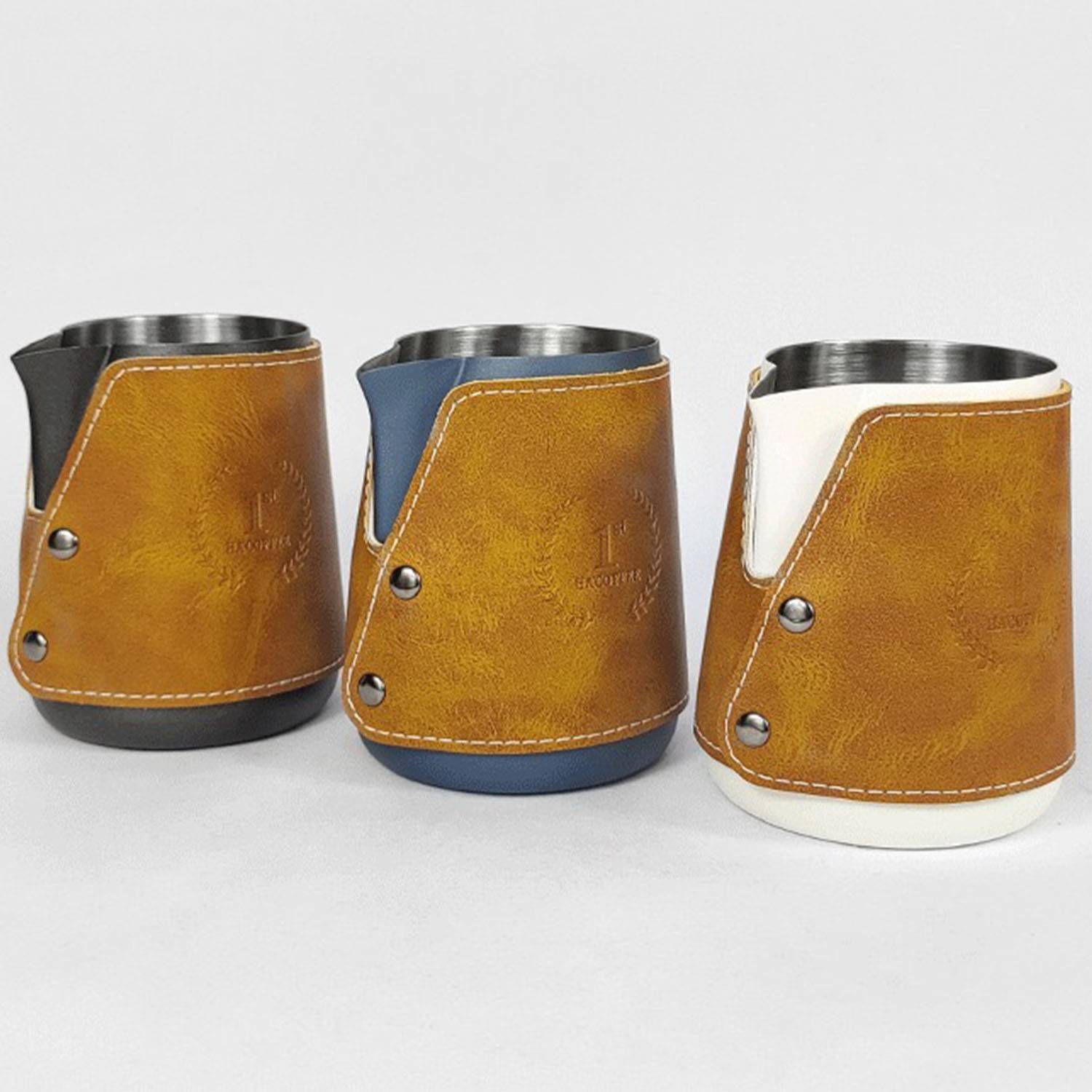 Stainless Steel Milk Frothing Pitcher with Leather Cover 7
