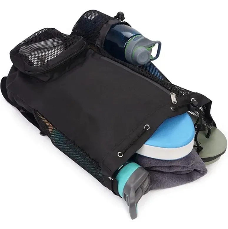 Mesh Drawstring Beach Backpack with Pocket 4