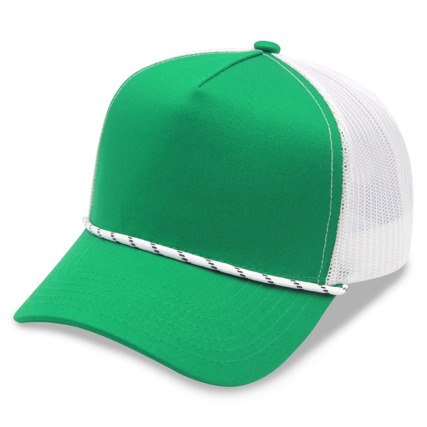 5 Panel High Profile Curved Visor Trucker Cap w/Rope