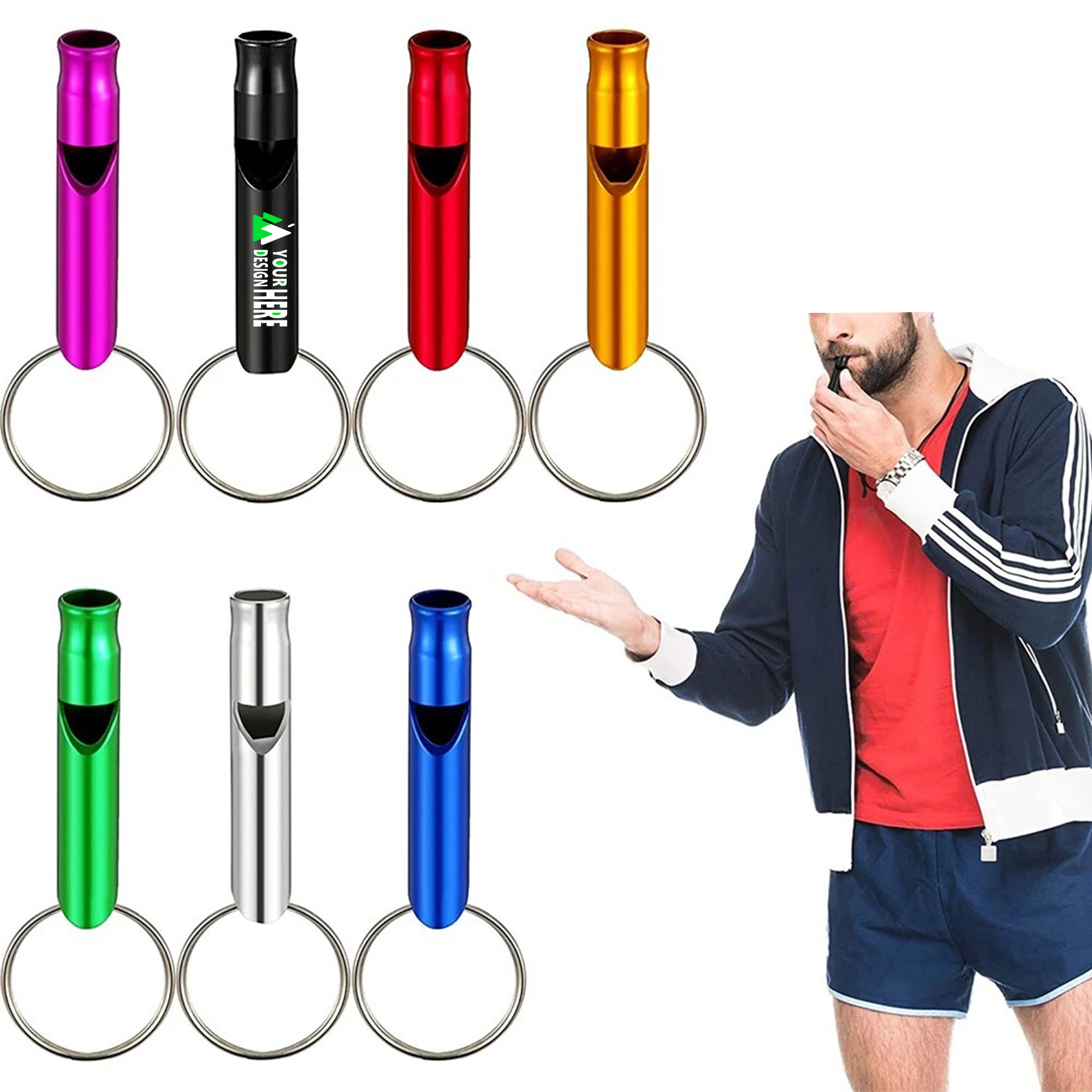 MOQ 50 Mini Aluminum Whistle Keyring Keychain 2