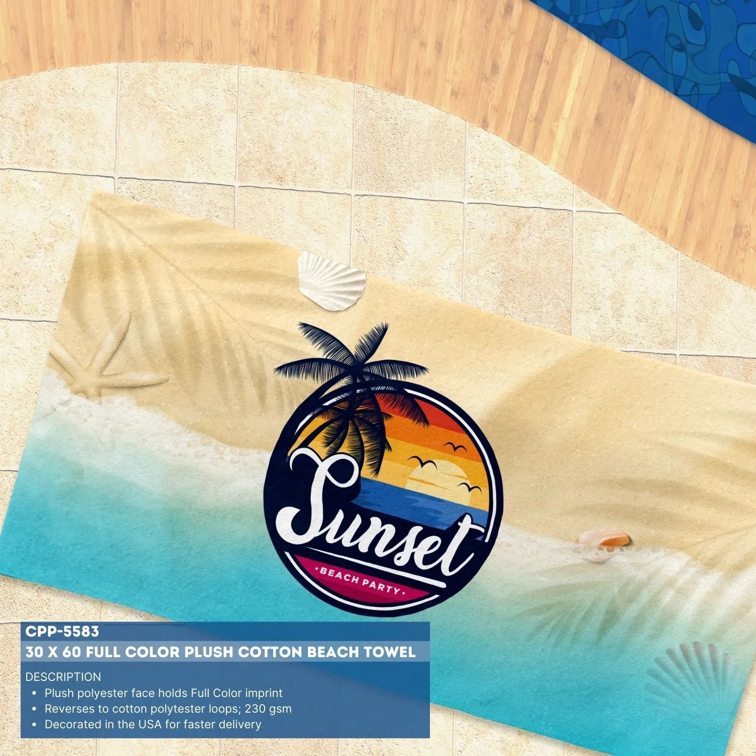 30 X 60 FULL COLOR PLUSH COTTON BEACH TOWEL 3