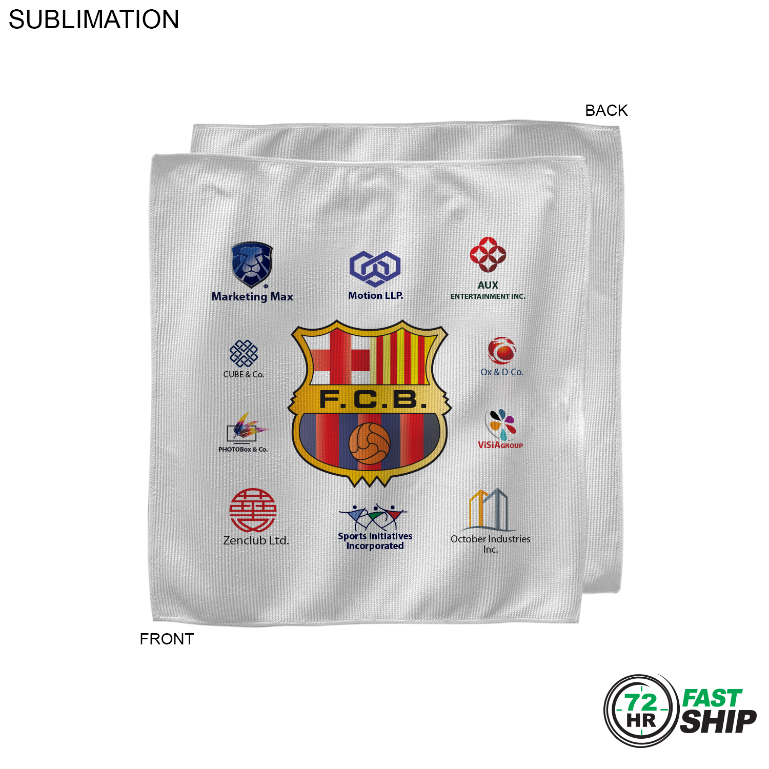 72 Hr Fast Ship - White Microfiber Dri-Lite Terry Sponsorship Rally Towel, 10x10, Sublimated 6