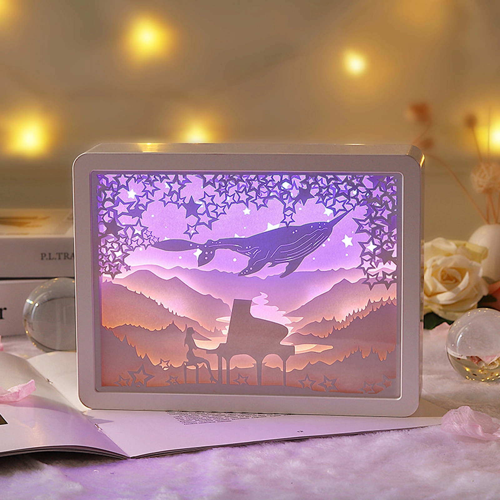 3D Paper Carving Night Light Shadow Box Sculptures Frame 4