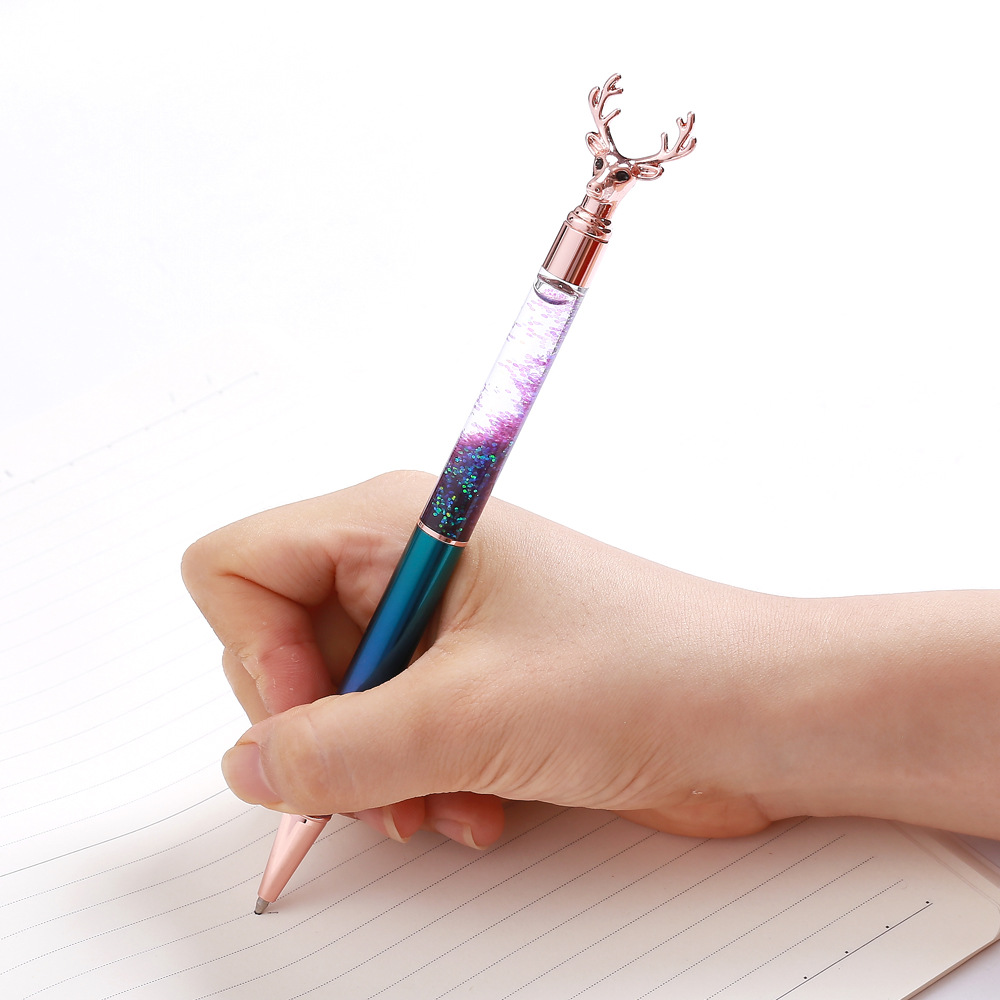 Crystal Dynamic Liquid Ball Pen with Elk Head 4