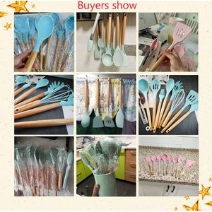 Silicone Cooking Utensil Set With Wood Handle 4