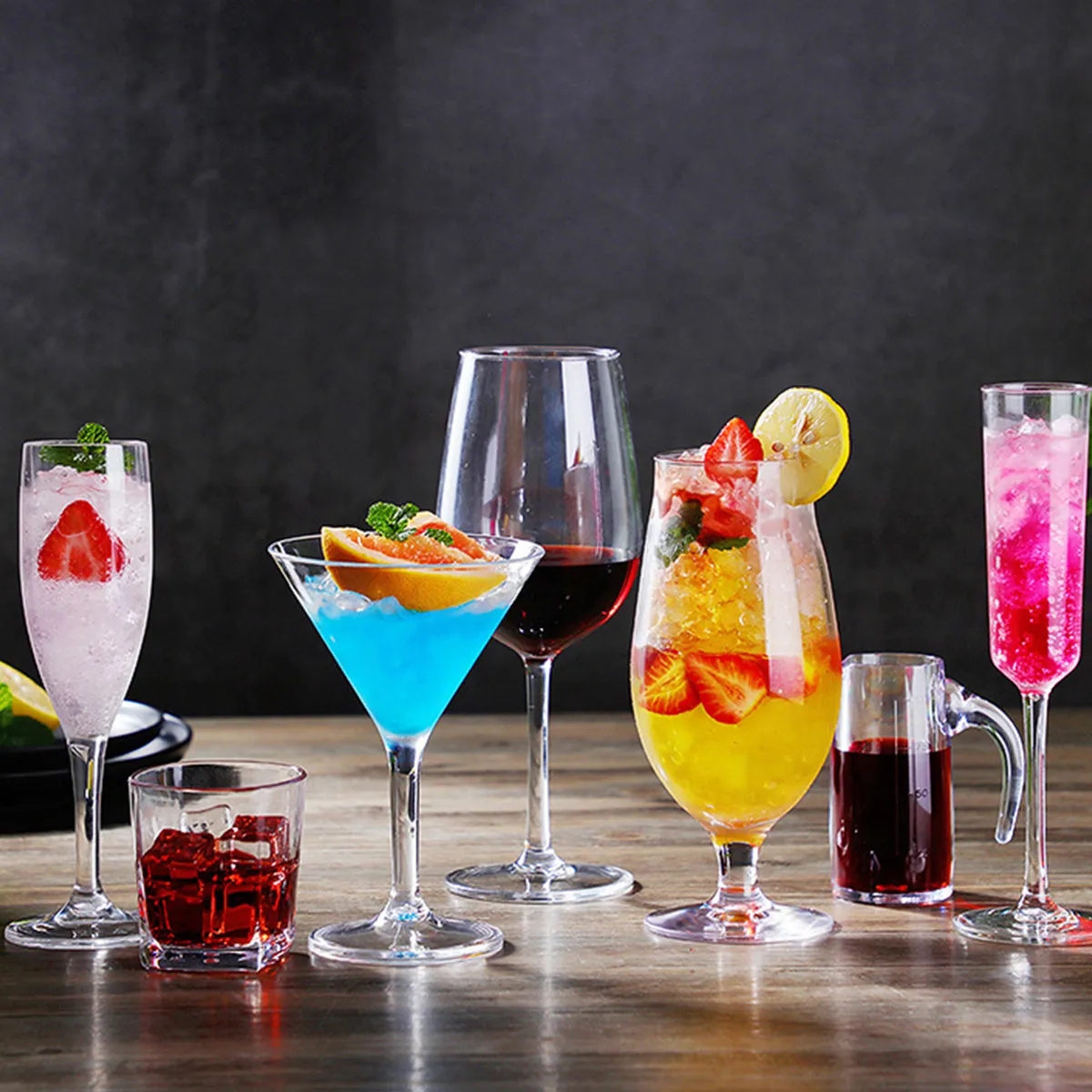 Acrylic Unbreakable Cocktail Wine Glasses W/ Long Stemmed 3