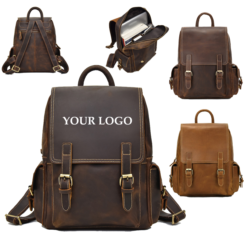 Crazy Horse Genuine Leather Laptop Travel Backpack 2