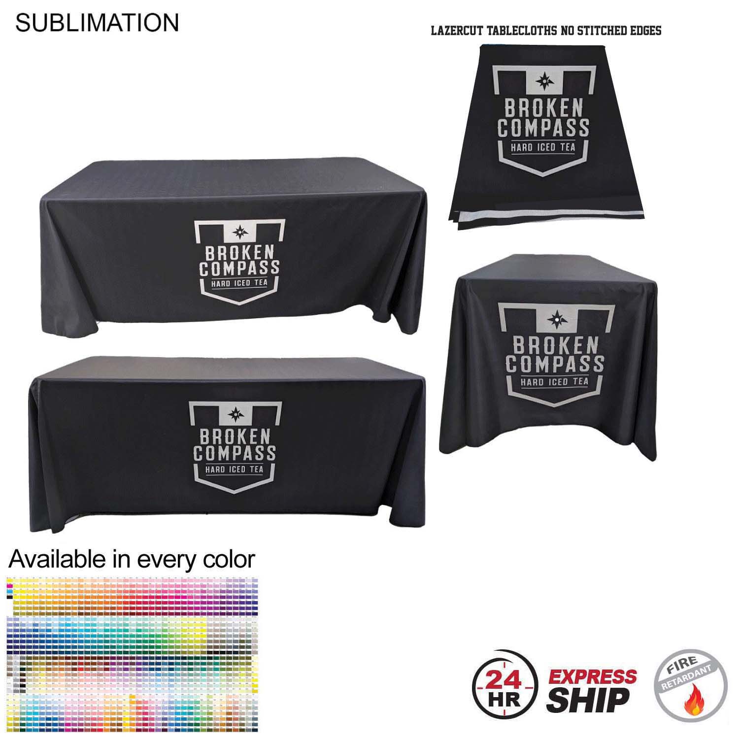 24Hr Express Ship - 6' LazerCut 4-Sided PREMIUM Sublimated Tablecloth, Drape Style, Closed Back 5