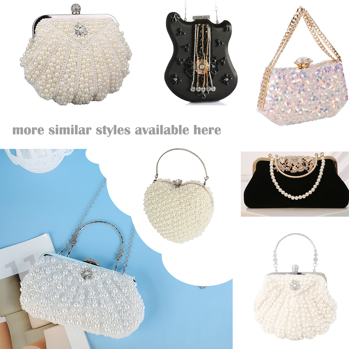Beaded Pearl Floral Evening Clutch Bag 3