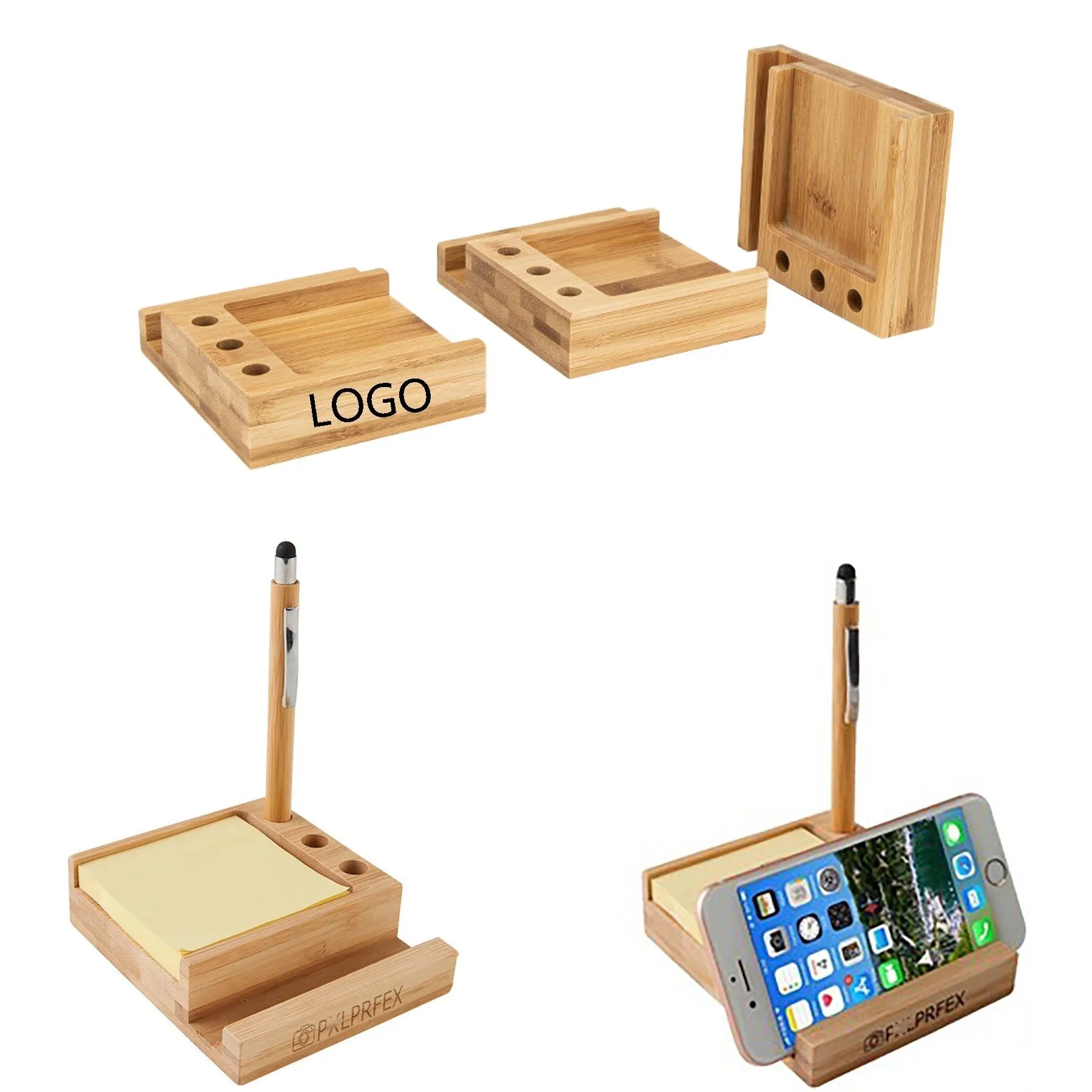 Bamboo Desk Organizer w/Phone Holder 3