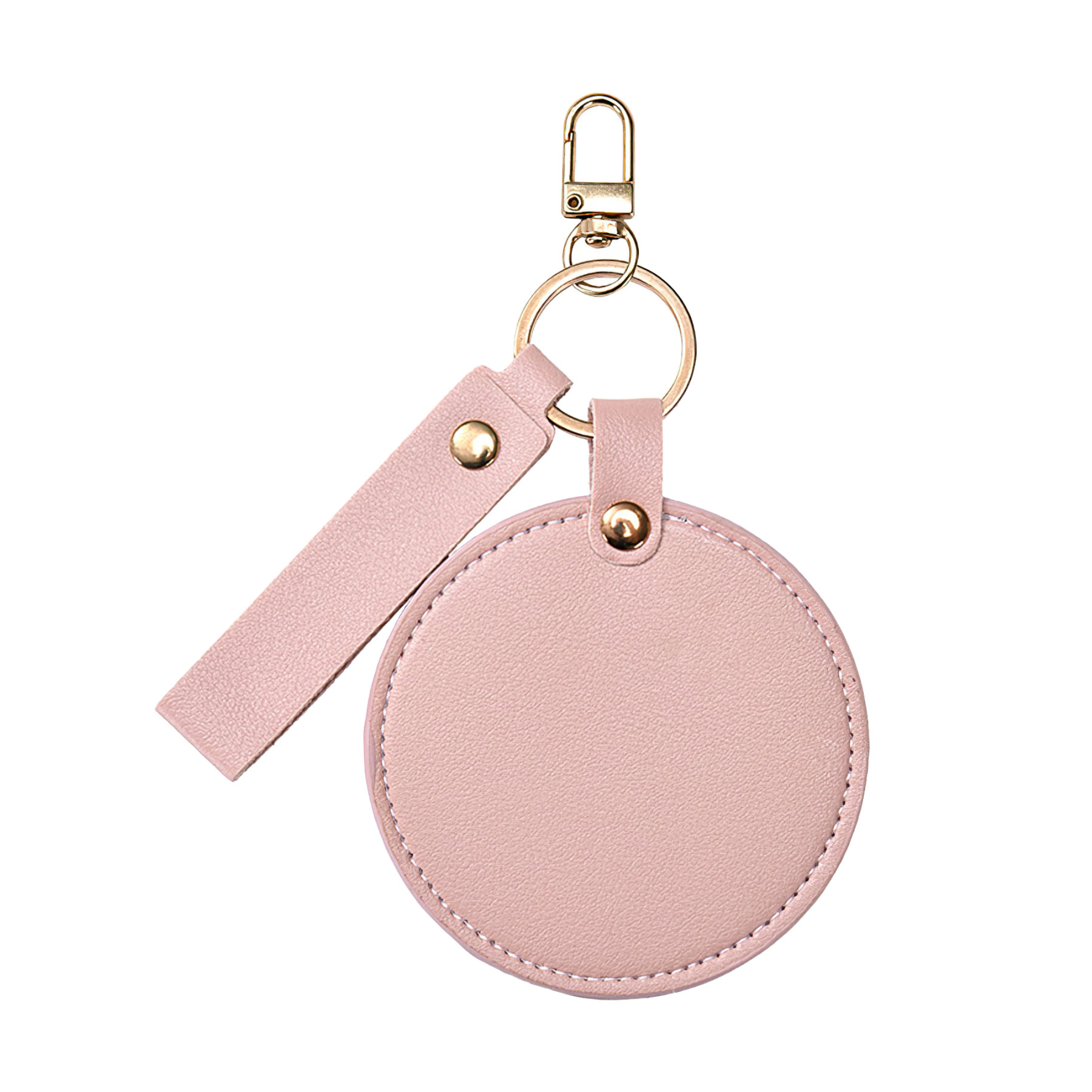 Compact Round Leather Makeup Mirror Keychains 8