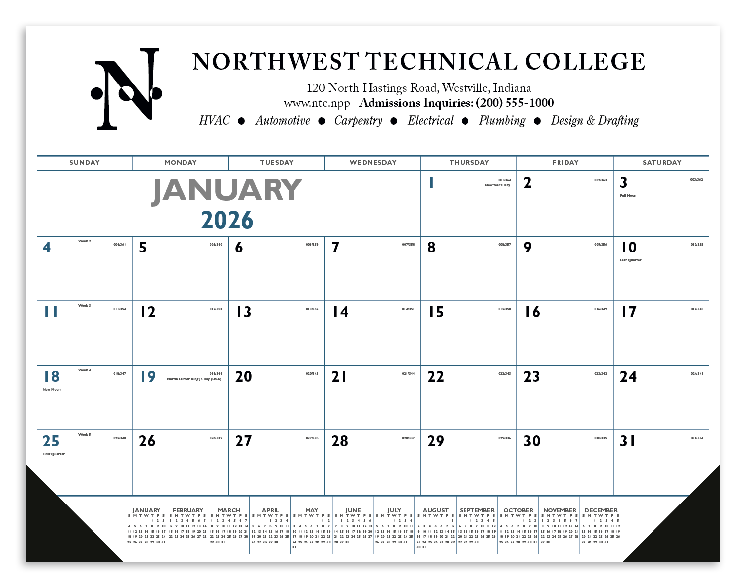 Triumph® Calendars Blue & Black Desk Pad with Vinyl Corners