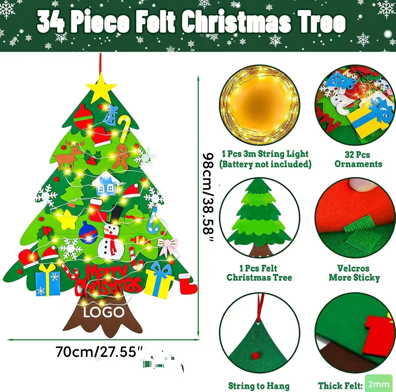 DIY Felt Christmas Tree Set with Ornaments for Kids 2