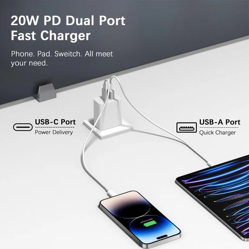 Fast Charging 20W Dual-Port Wall Plug & Cables Set 3