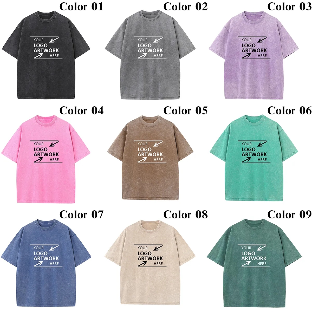 Wholesale 230g Washed Cotton Tee Bulk Order Custom Logo Tshirt 3