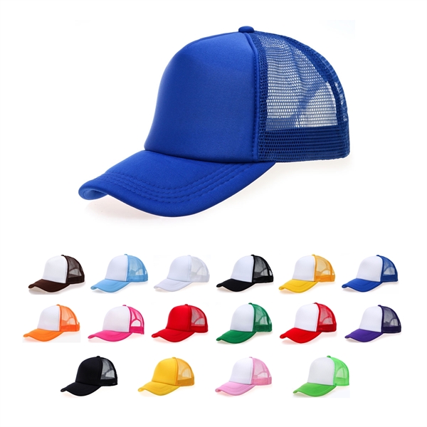 Stock 2-Tone Polyester 5 Panel Mesh Back Cap, Double Row 11