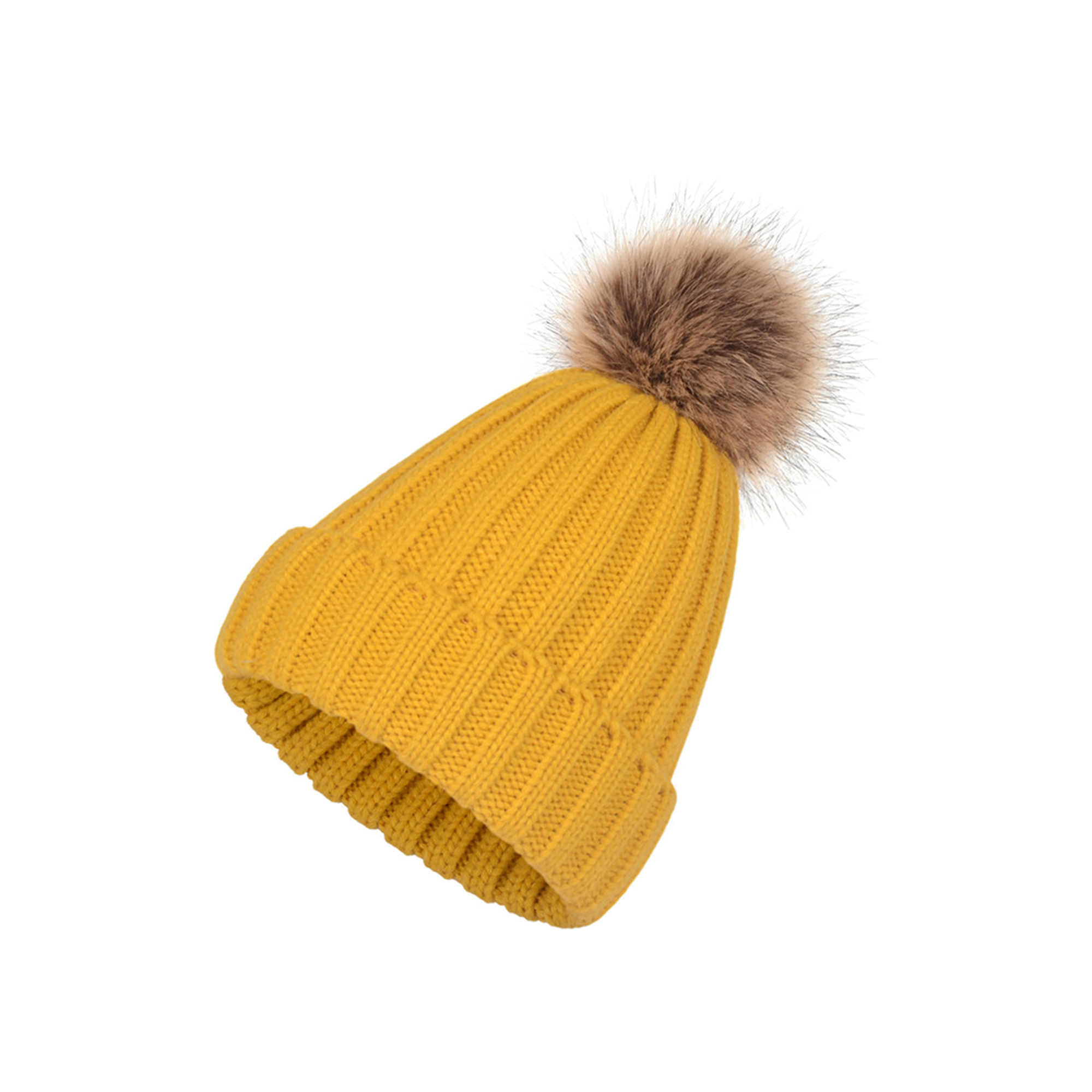 Acrylic Knit Winter Hat With Removable Faux Fur Pom 5