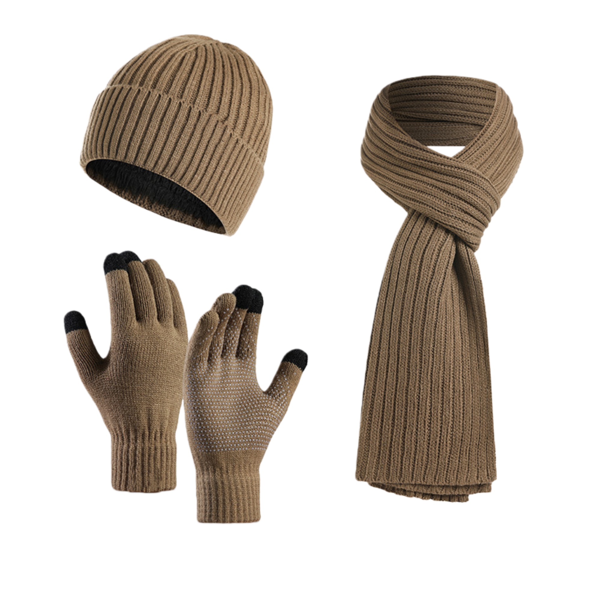 Unisex Winter Knit Hat Scarf Touch Screen Gloves Set 7