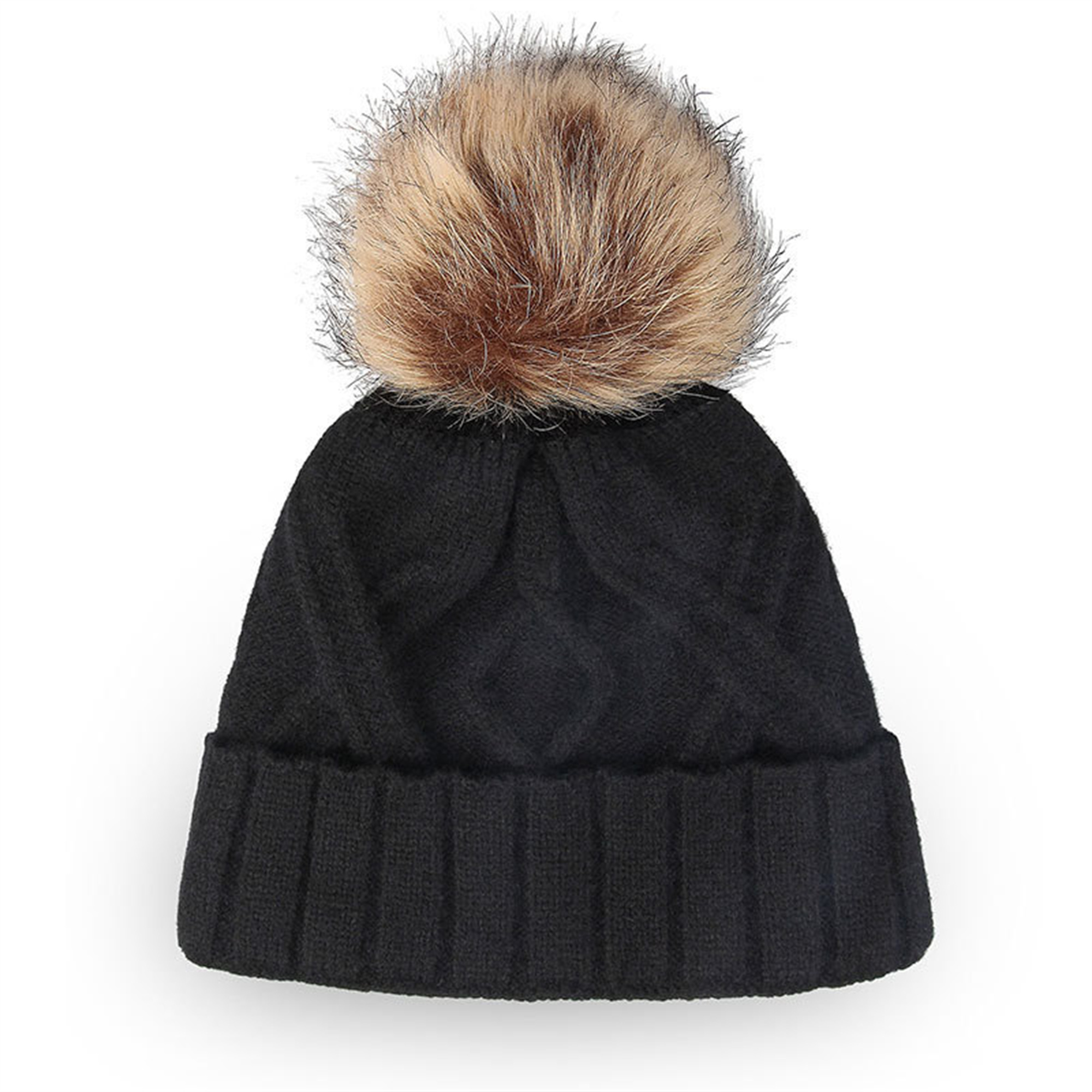 Winter Knit Hat With Faux Fur Pom 9