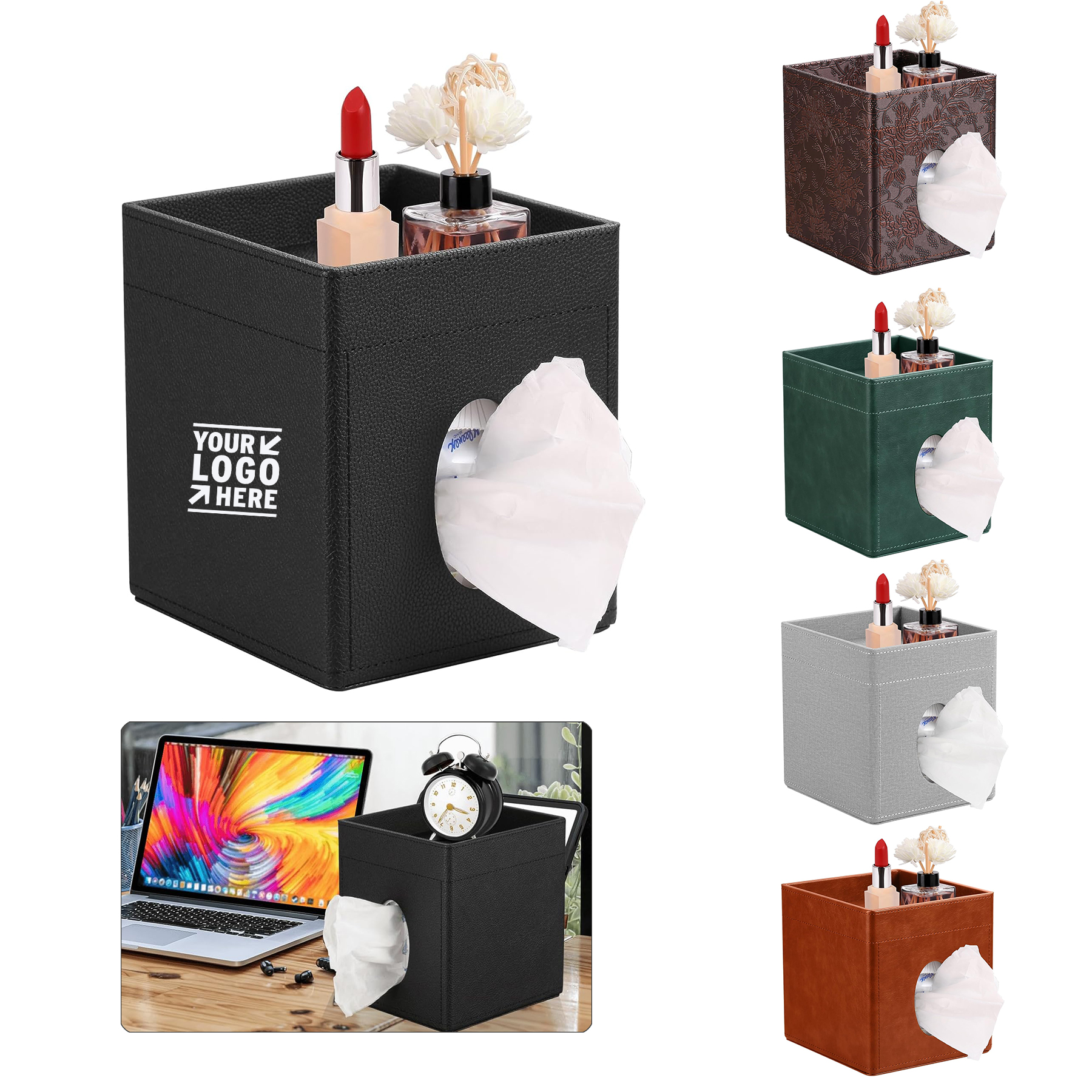 Bathroom Square Facial Tissue Box Holder And Cover With Storage Tray 2